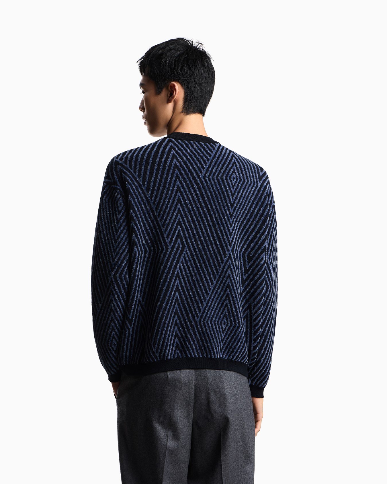 Virgin wool-blend jumper with op-art jacquard with oversized diamonds Slide 2