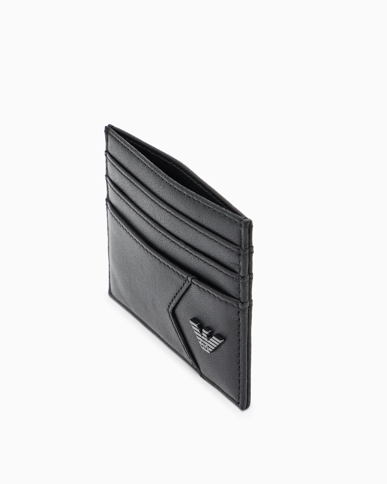 Nappa leather card holder with geometric detail Slide 2