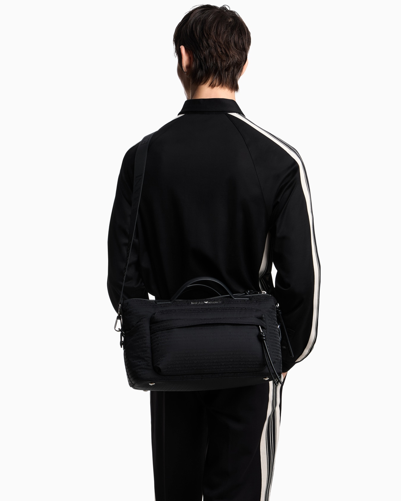 Nylon satchel with shoulder strap with monogram lettering Slide 5
