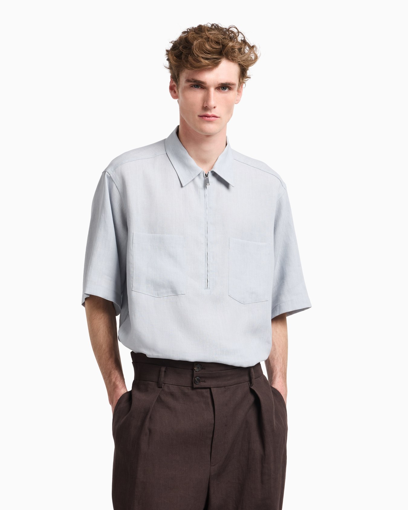 Pure linen shirt with partial zip Slide 4