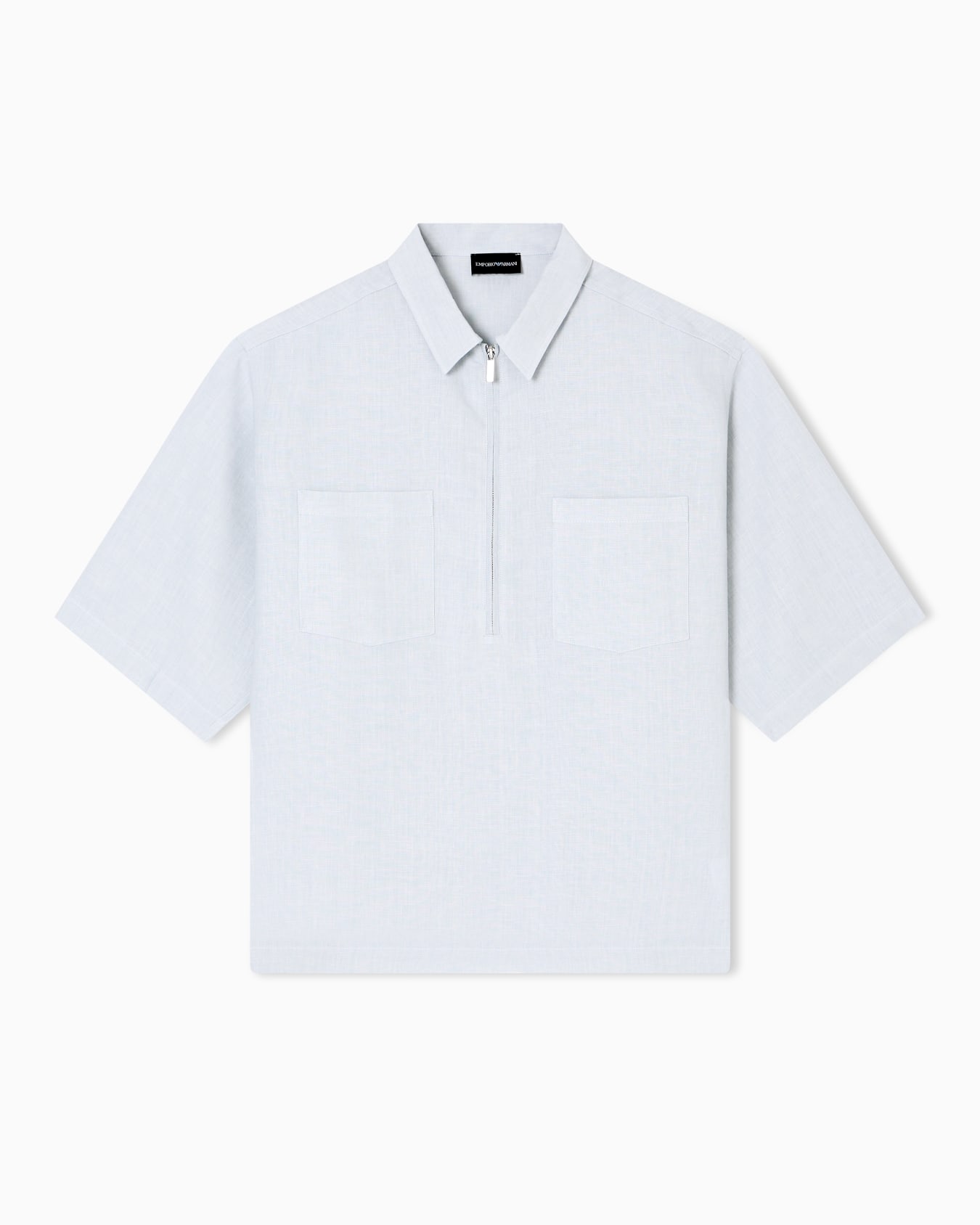 Pure linen shirt with partial zip Slide 0