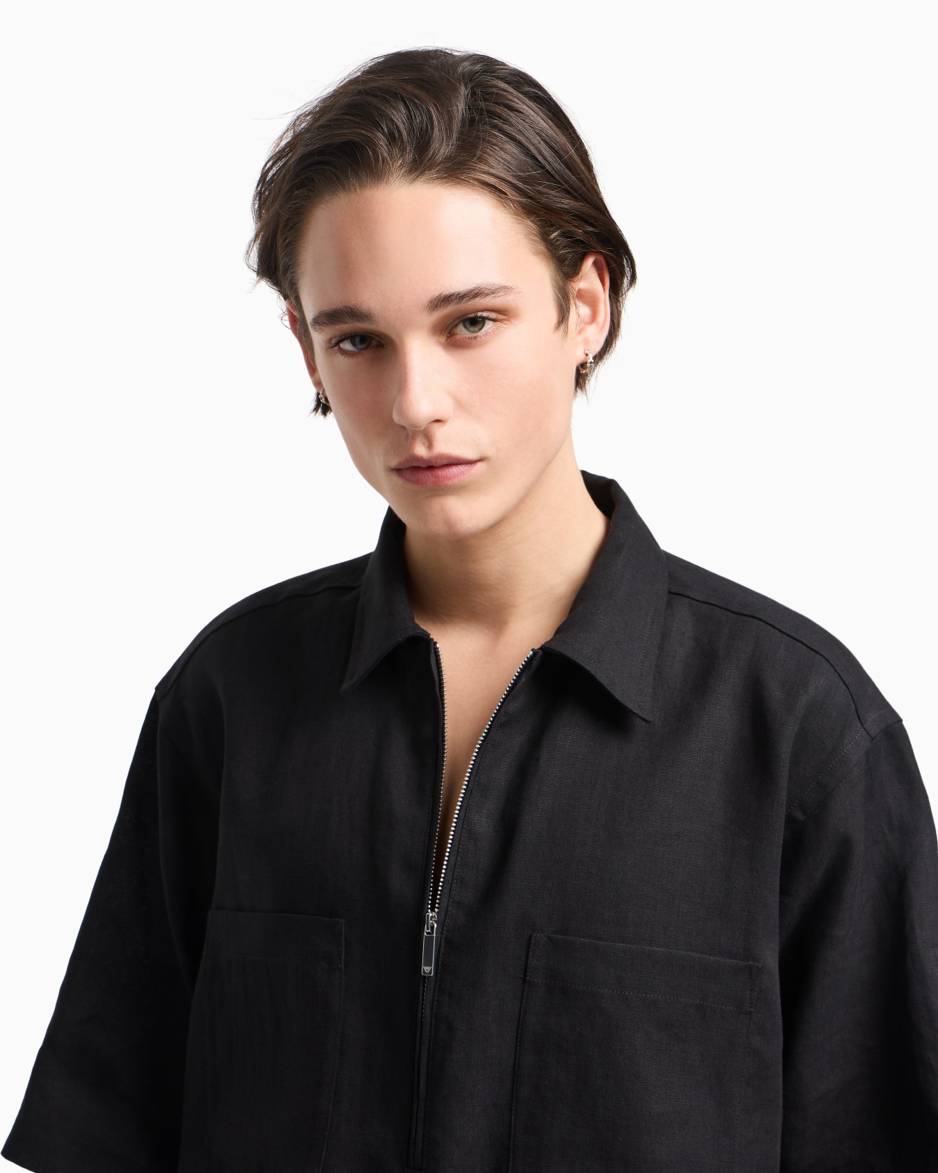 Pure linen shirt with partial zip Slide 5