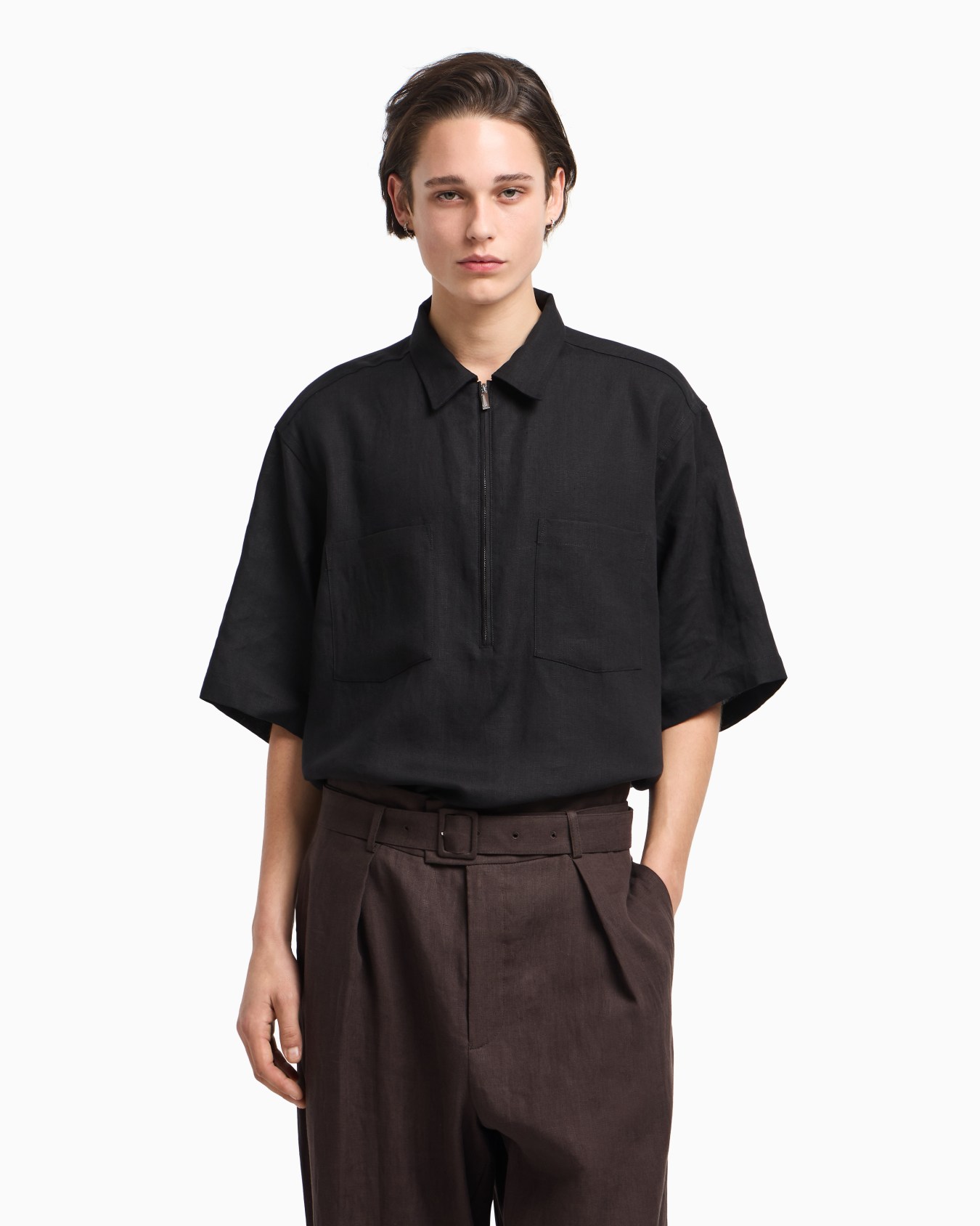 Pure linen shirt with partial zip Slide 4