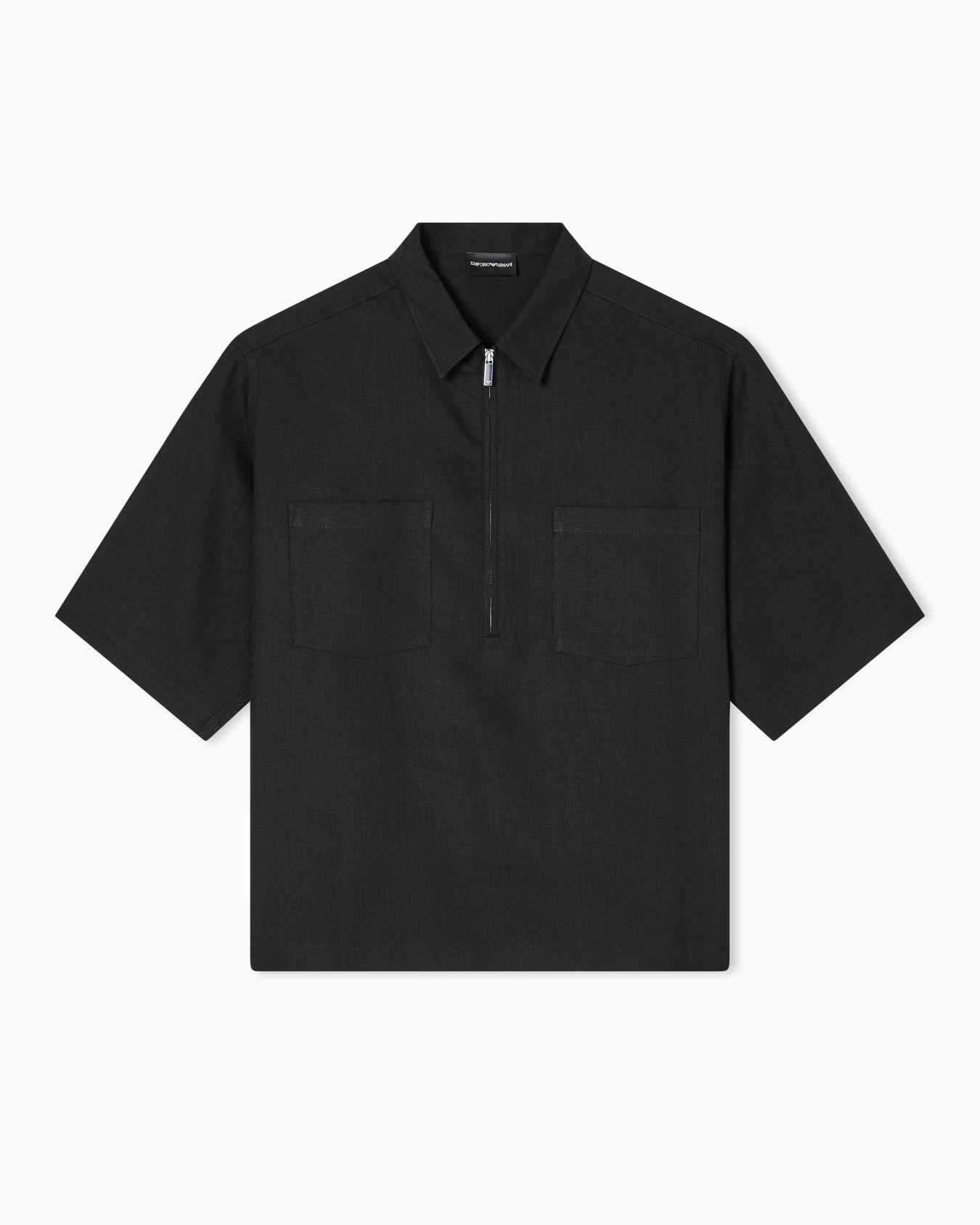 Pure linen shirt with partial zip Slide 0