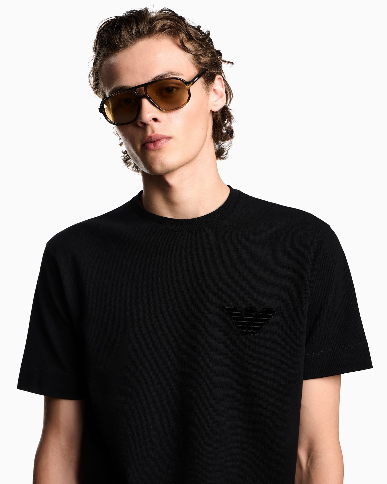 Piqué jersey T-shirt with eagle patch Slide 4