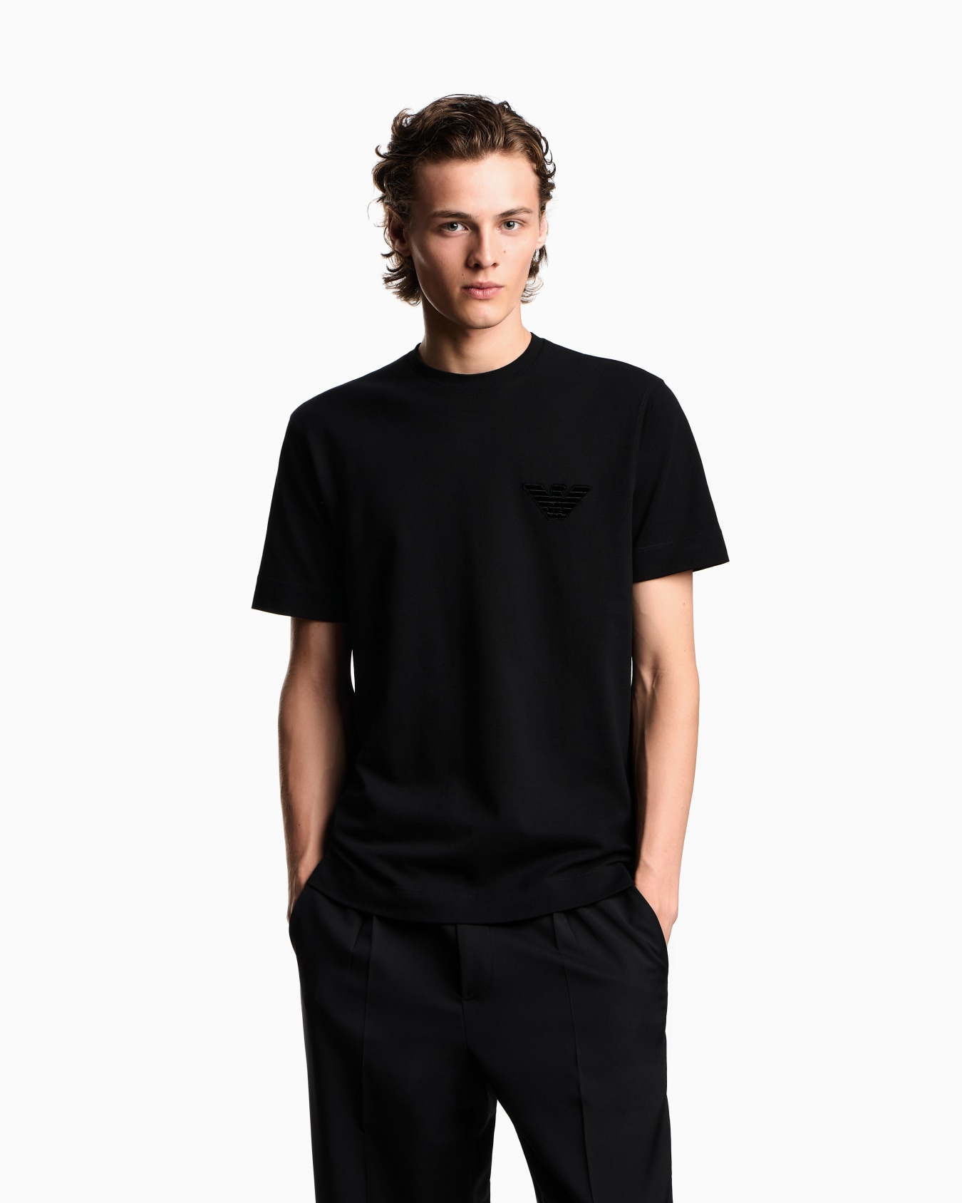 Piqué jersey T-shirt with eagle patch Slide 3