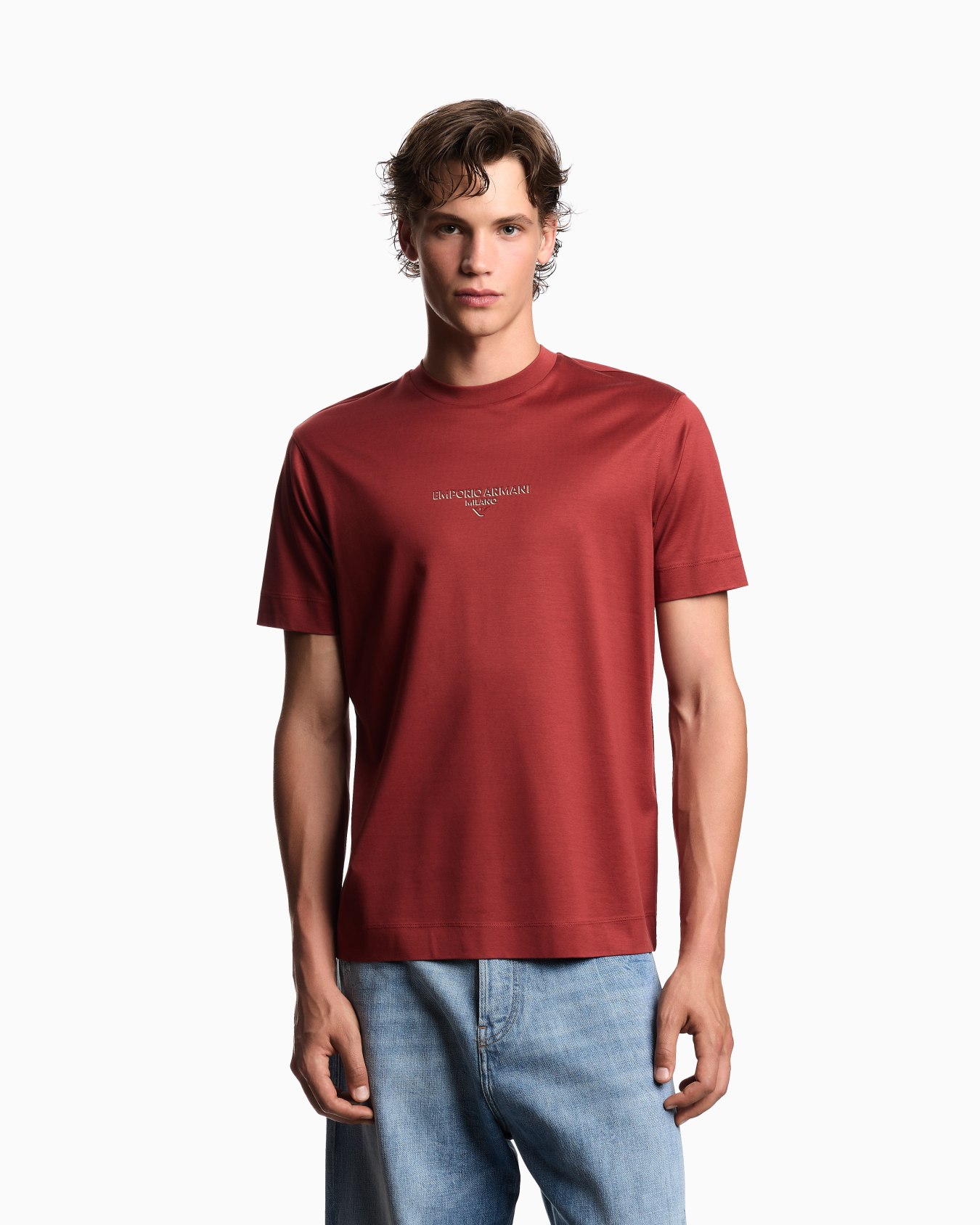 Camiseta de punto en mezcla de lyocell con logotipo efecto tridimensional Diapositiva 3