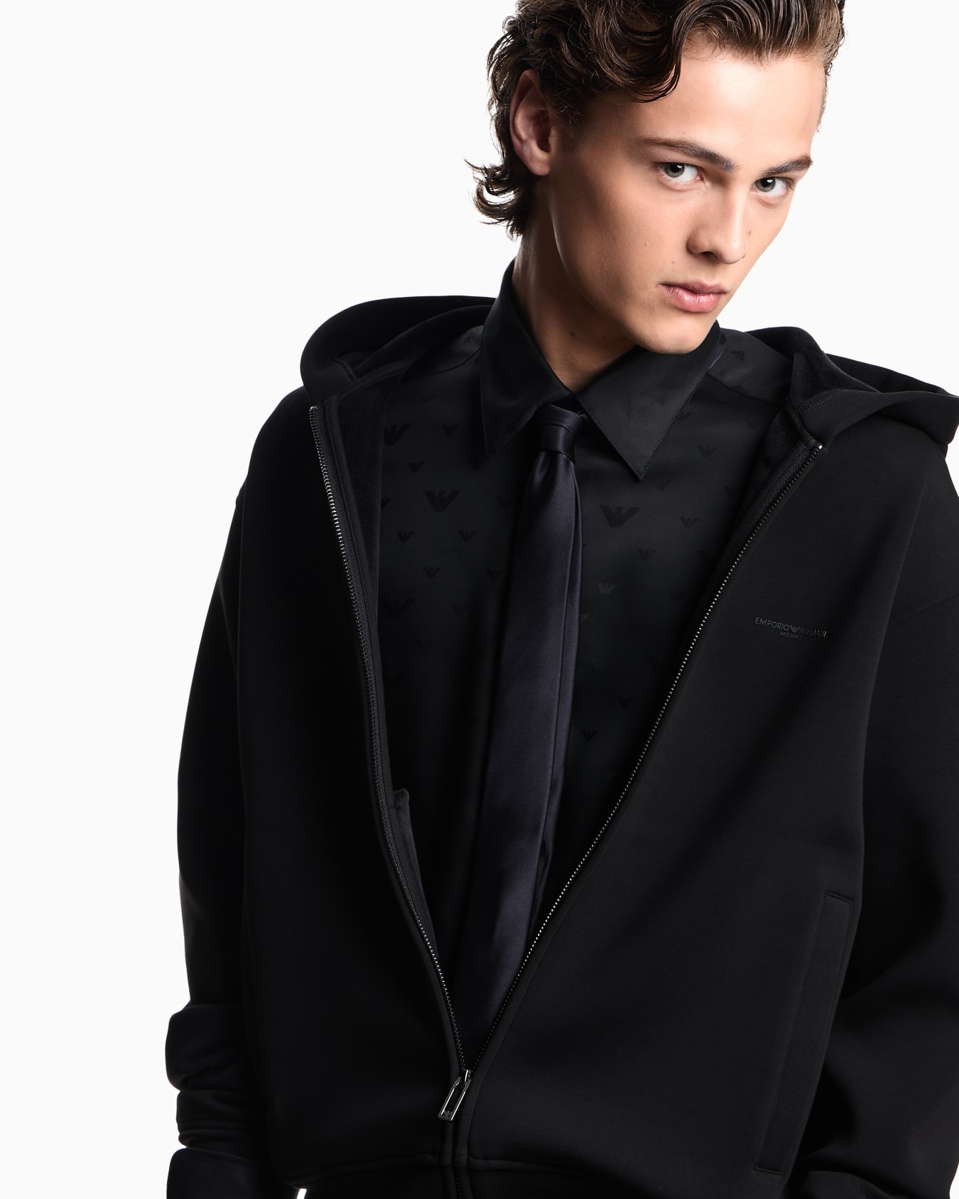 ASV Lyocell-blend bonded jersey zip-up sweatshirt with hood Slide 4