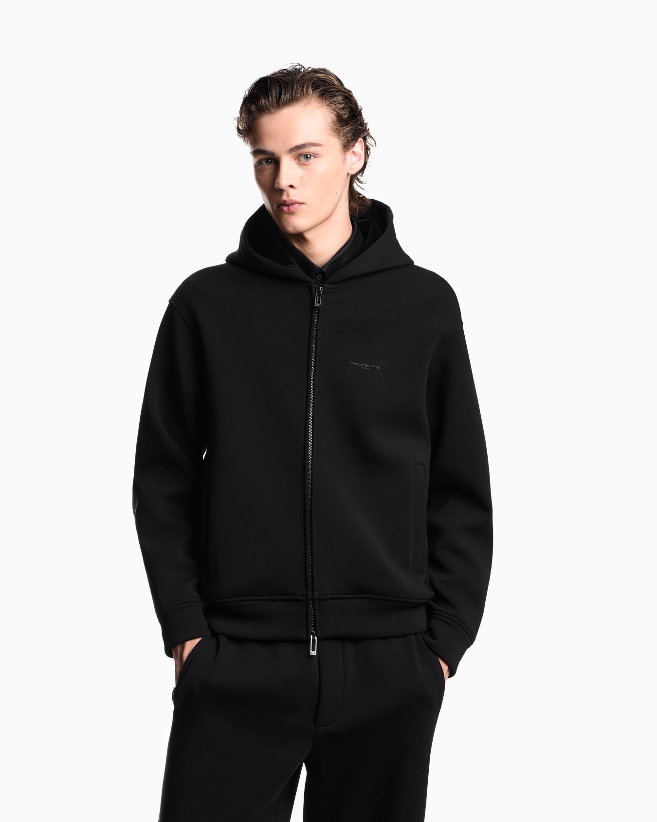 ASV Lyocell-blend bonded jersey zip-up sweatshirt with hood Slide 3