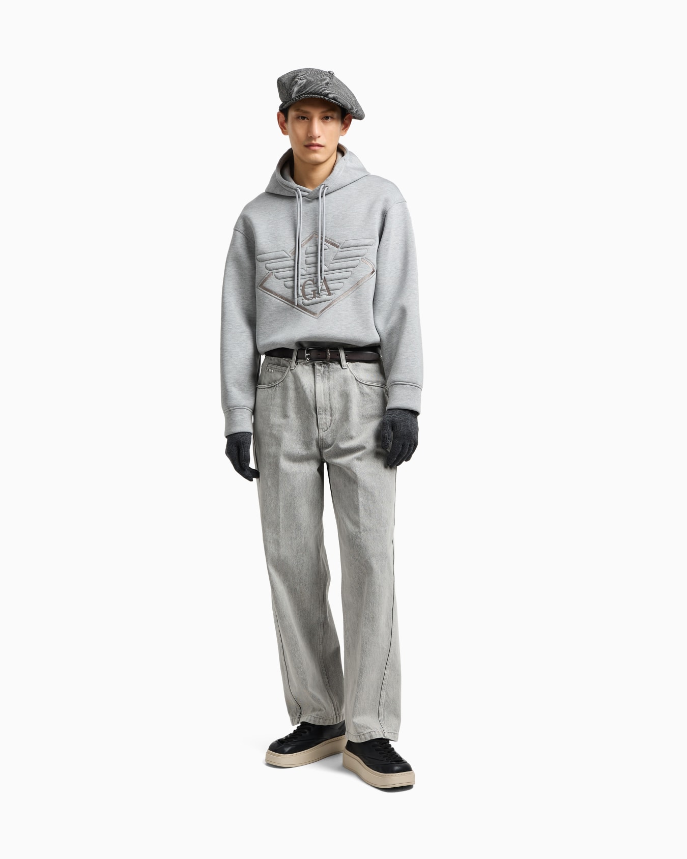 Double-jersey hooded sweatshirt with oversized eagle embroidery Slide 1