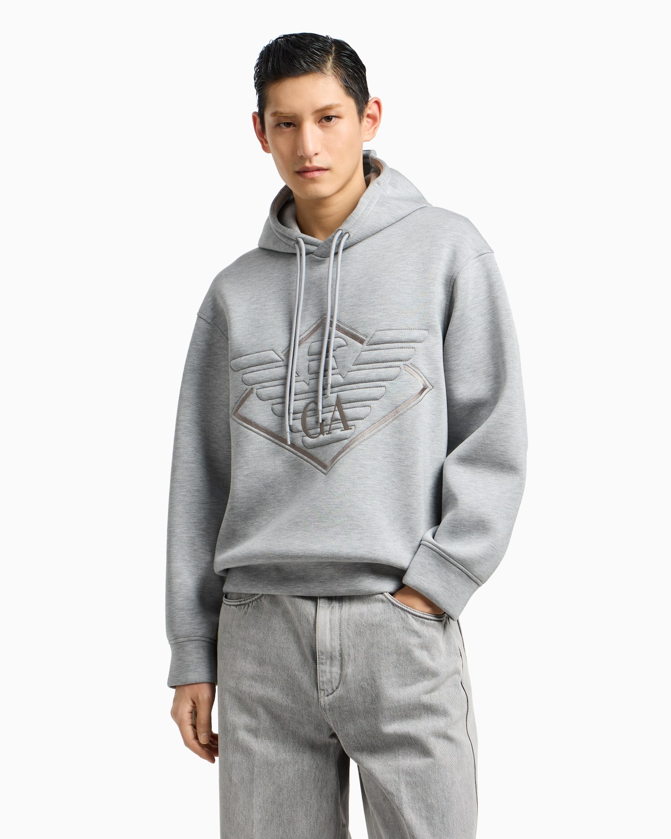 Double-jersey hooded sweatshirt with oversized eagle embroidery Slide 3