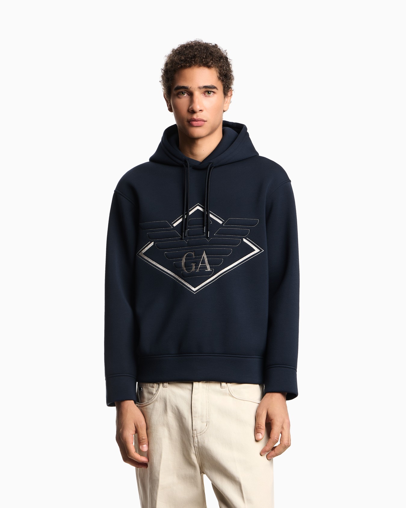 Sweat-shirt à capuche avec grande broderie aigle en jersey double Diapositive 3