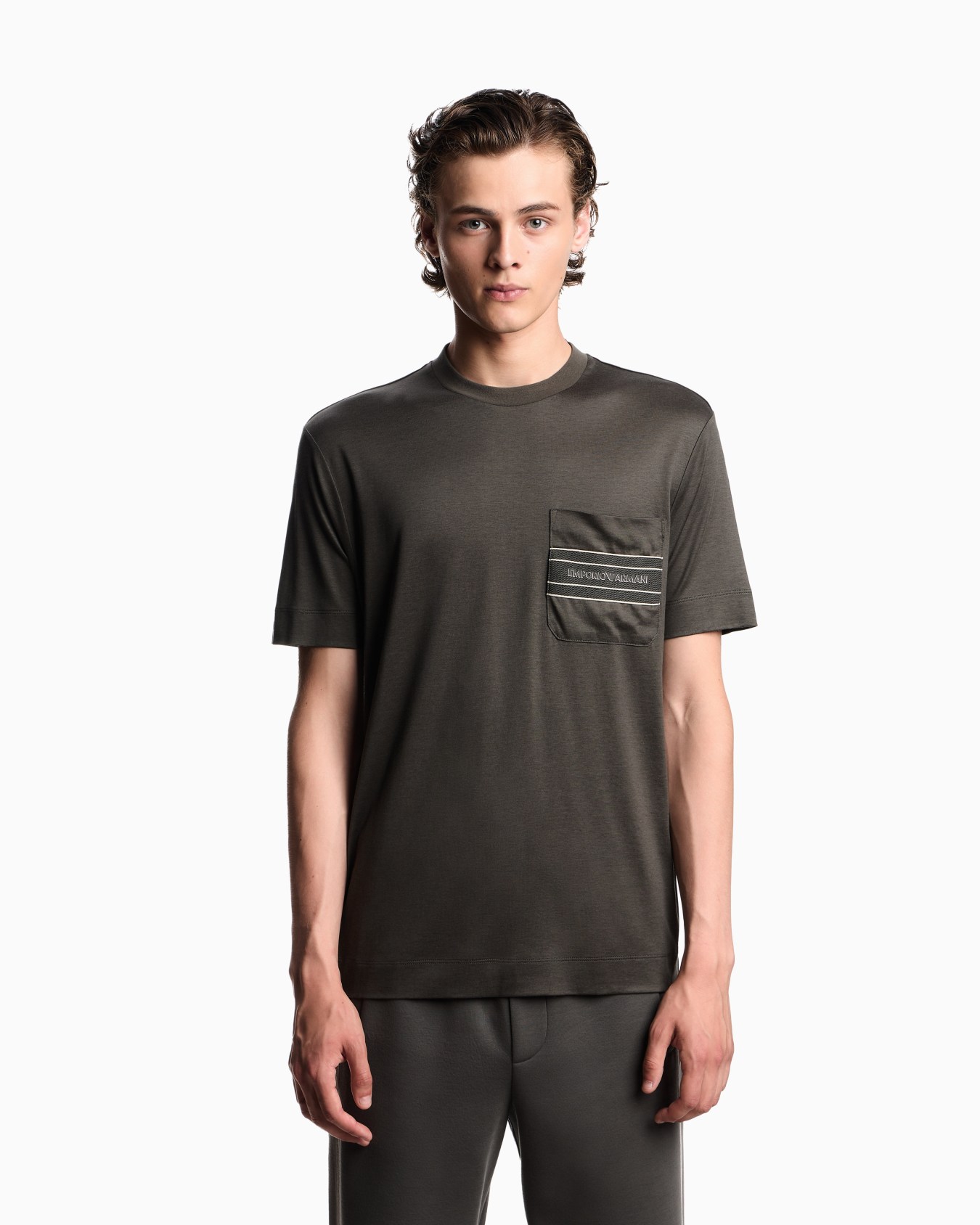 Lyocell blend jersey T-shirt with pocket and 3D-effect logo Slide 3