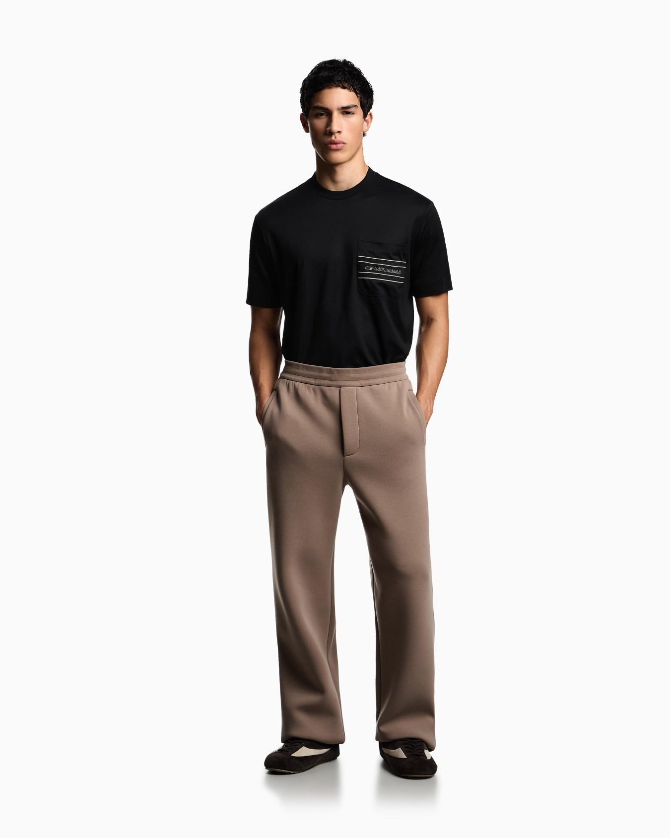 Lyocell blend jersey T-shirt with pocket and 3D-effect logo Slide 1