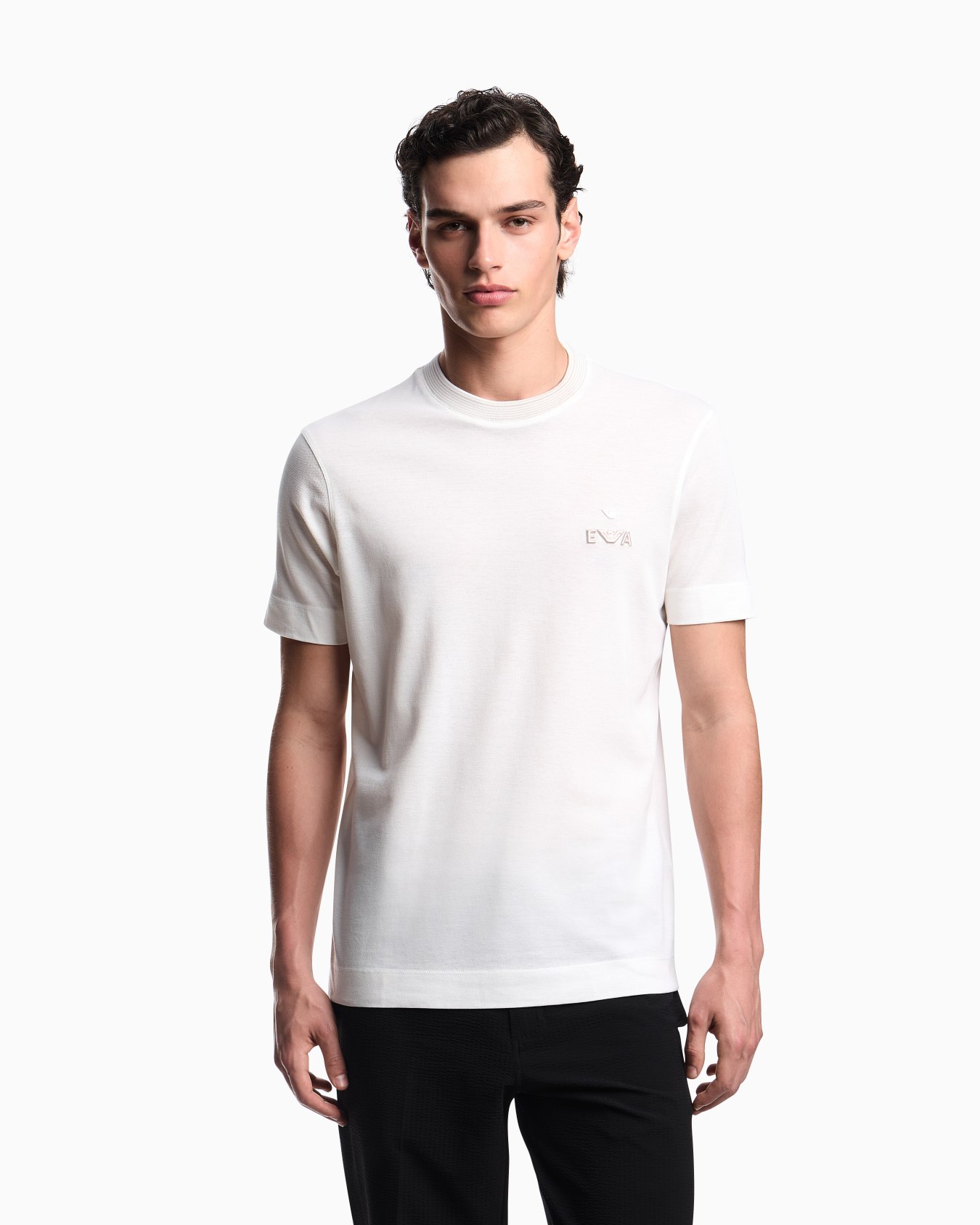 ASV piqué T-shirt with super-embossed EA embroidery Slide 3