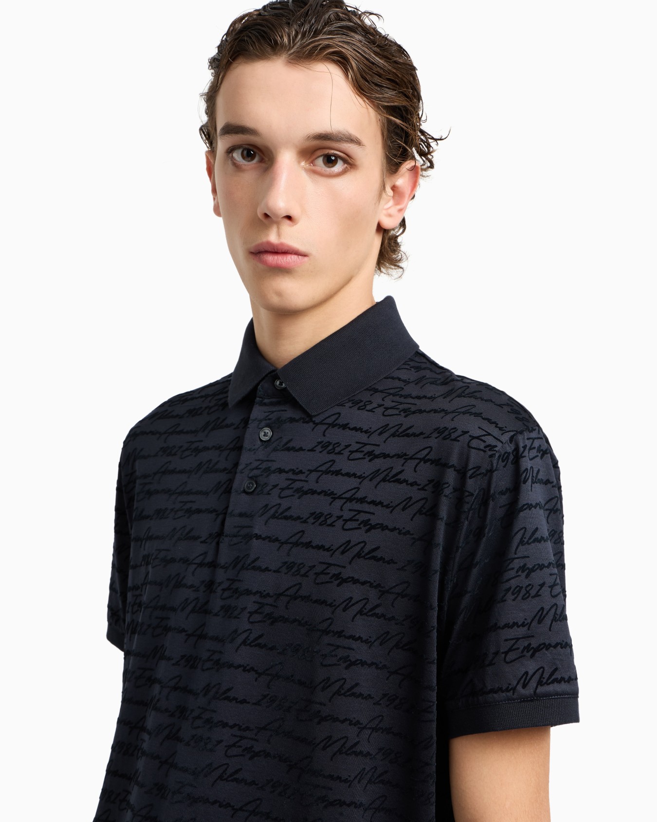 ASV Lyocell-blend jersey polo shirt with all-over flocked logo Slide 5