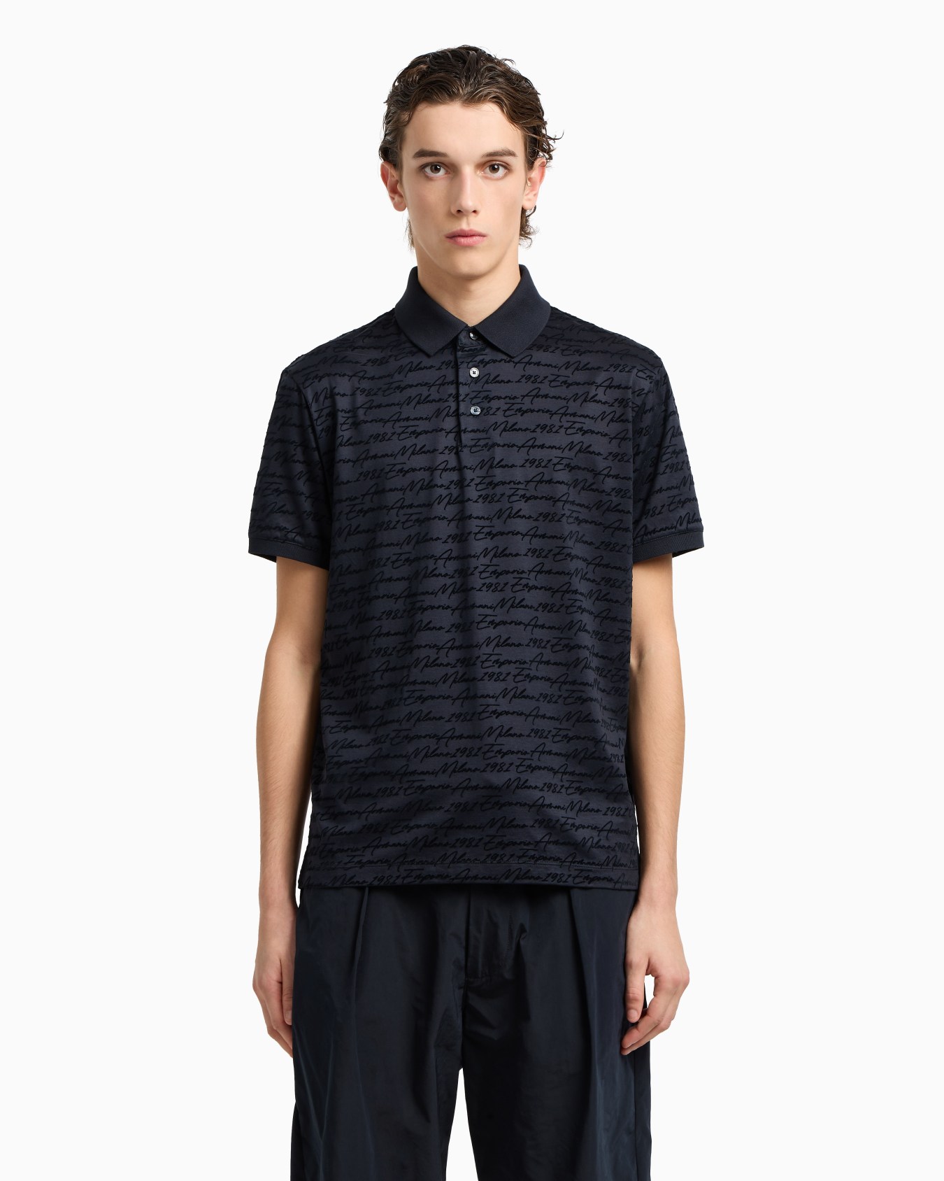 ASV Lyocell-blend jersey polo shirt with all-over flocked logo Slide 4