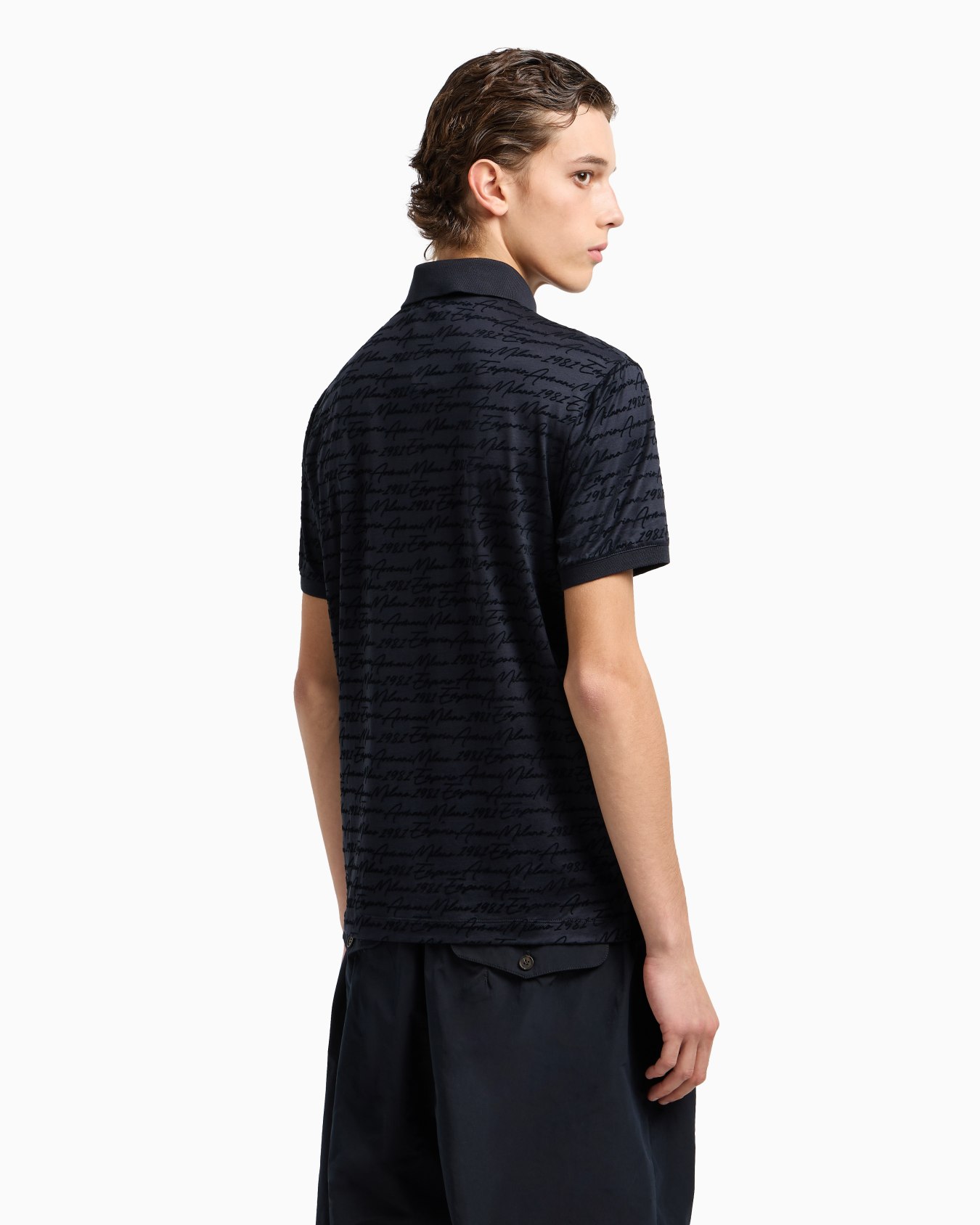 ASV Lyocell-blend jersey polo shirt with all-over flocked logo Slide 3