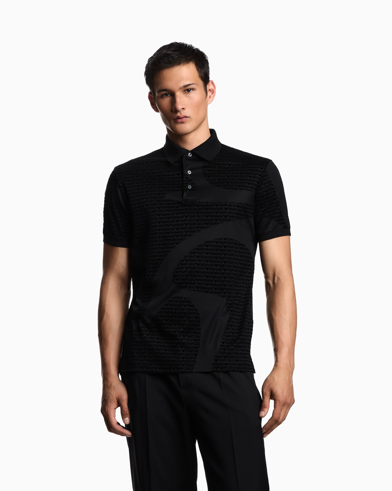 ASV Lyocell-blend jersey polo shirt with all-over flocked logo Slide 3