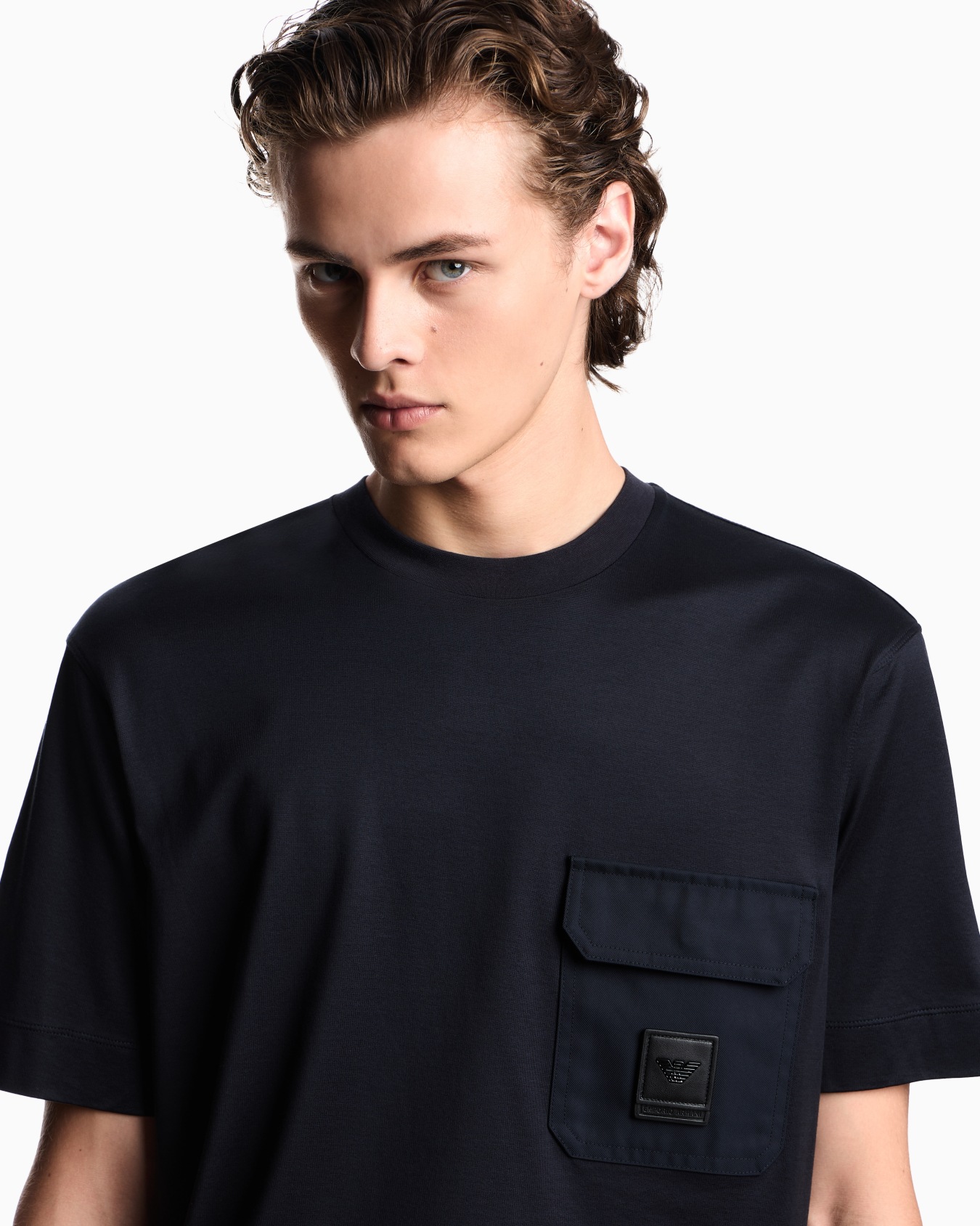 Lyocell-blend jersey T-shirt with nylon pocket and logo patch Slide 4