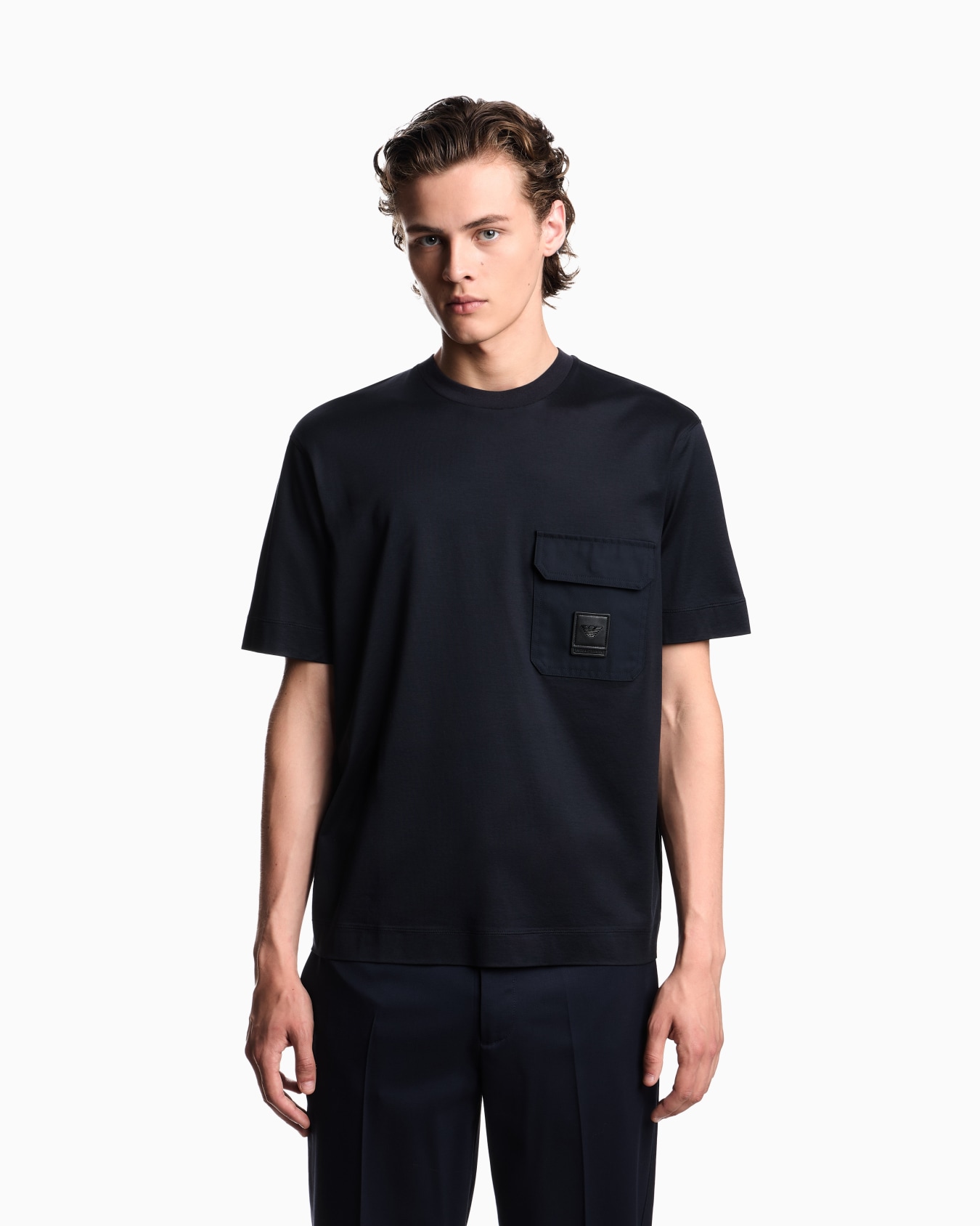 Lyocell-blend jersey T-shirt with nylon pocket and logo patch Slide 3