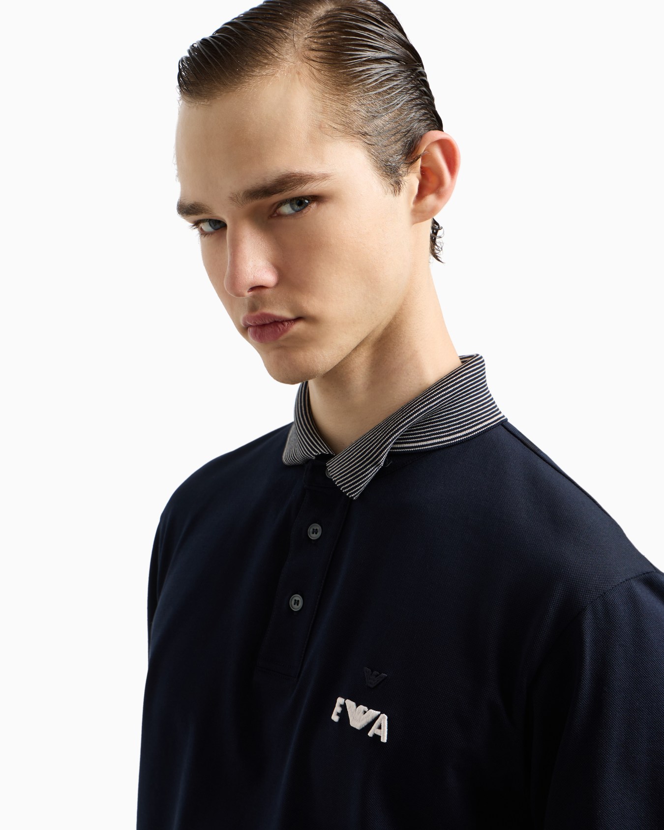 Piqué polo shirt with super-embossed EA embroidery Slide 5