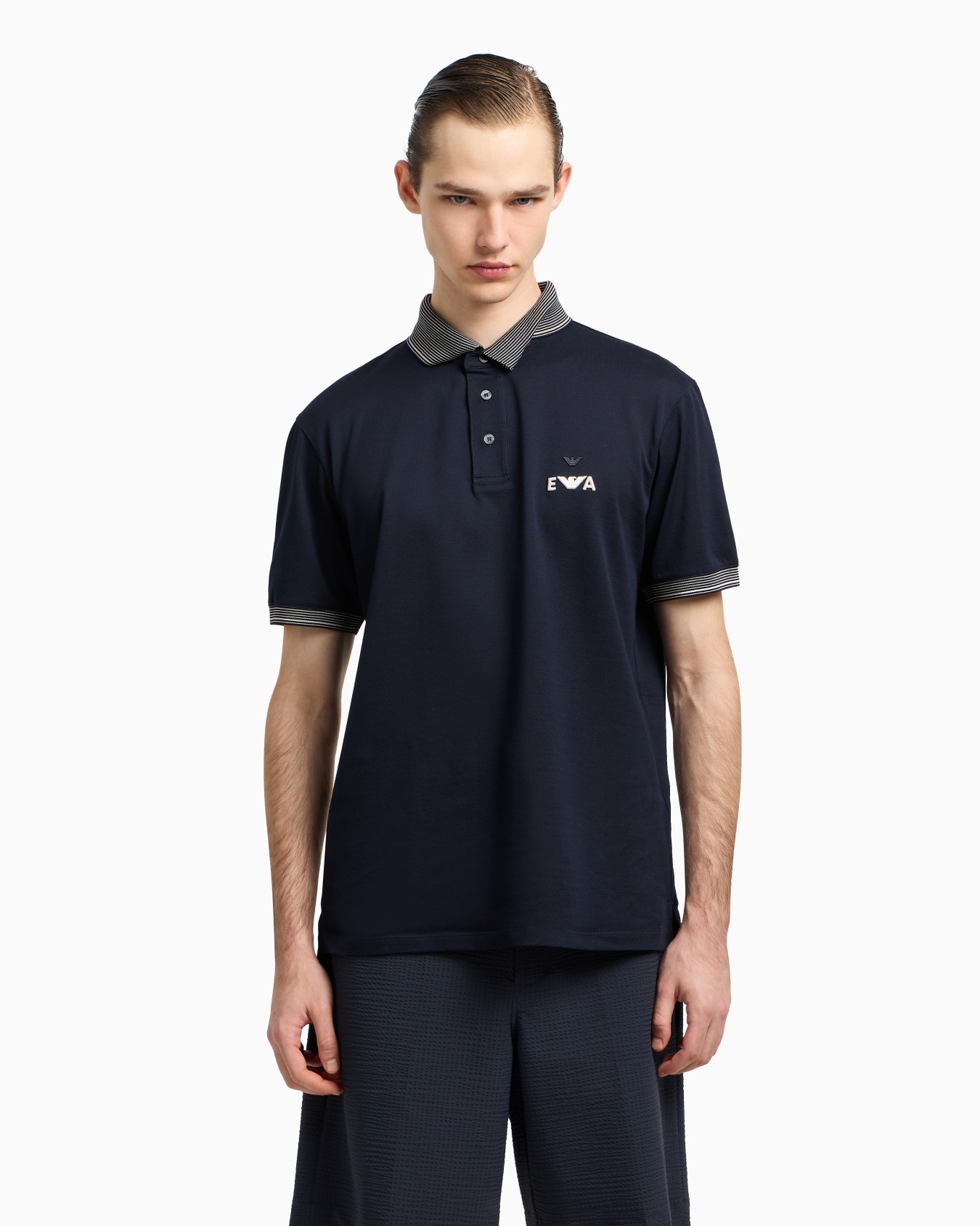 Piqué polo shirt with super-embossed EA embroidery Slide 4