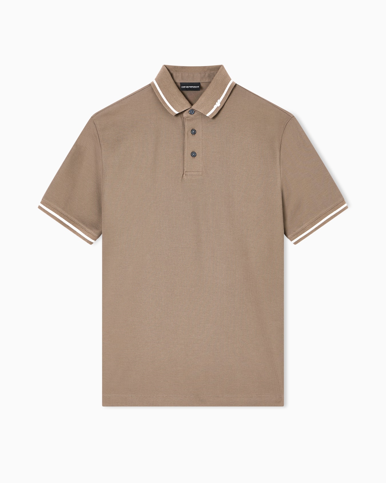 Piqué polo shirt with micro eagle embroidery and trim Slide 0