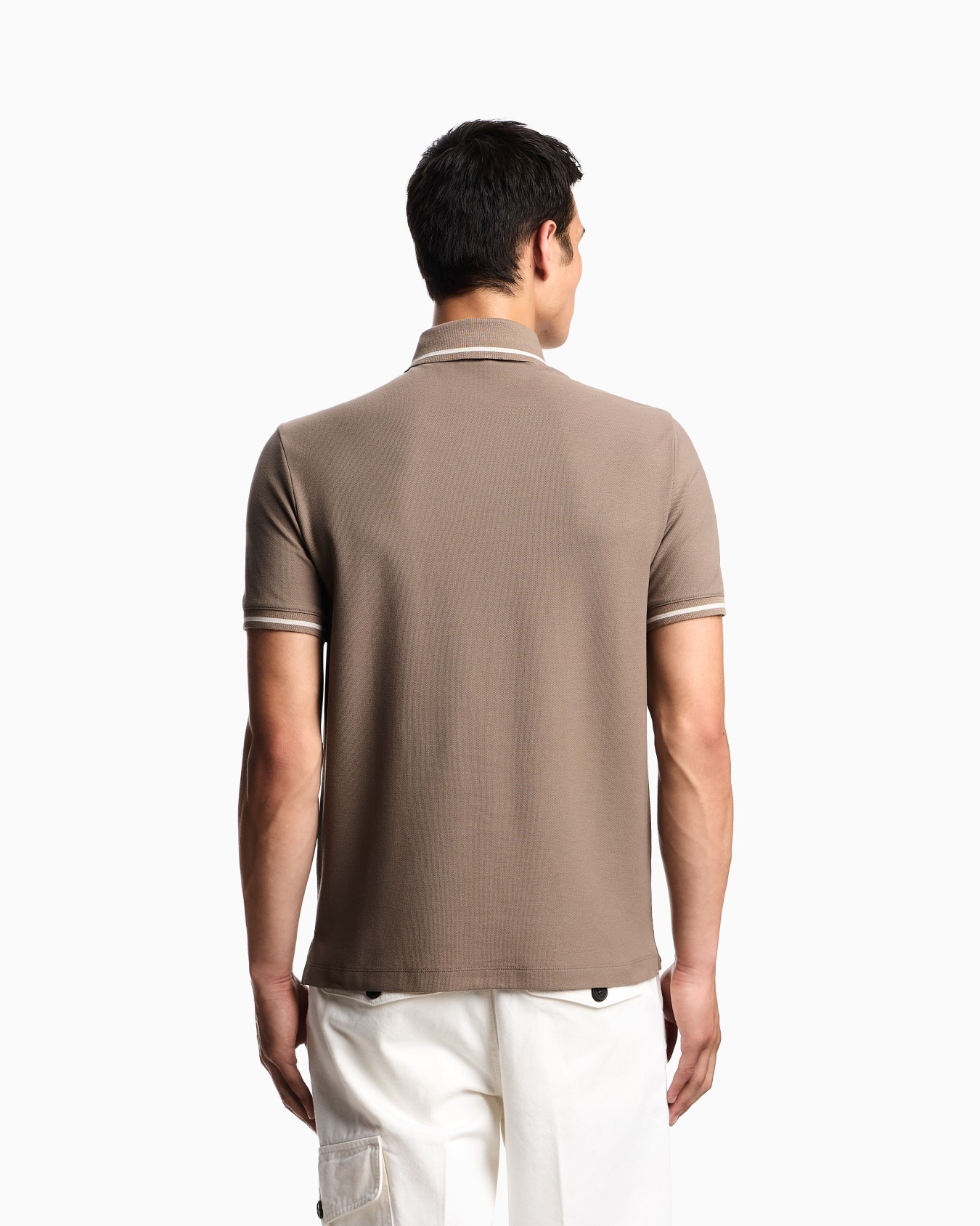 Piqué polo shirt with micro eagle embroidery and trim Slide 2
