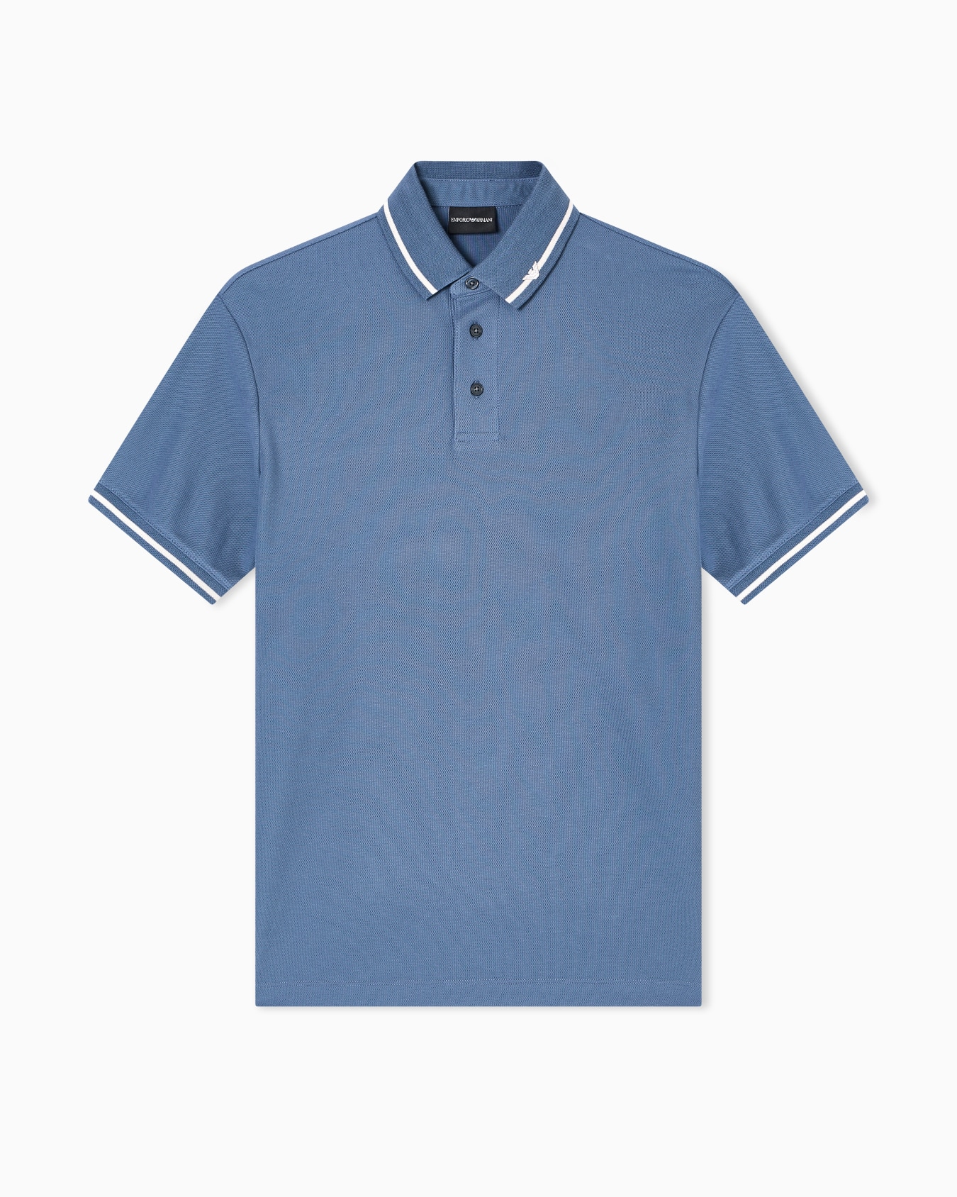 Piqué polo shirt with micro eagle embroidery and trim Slide 0