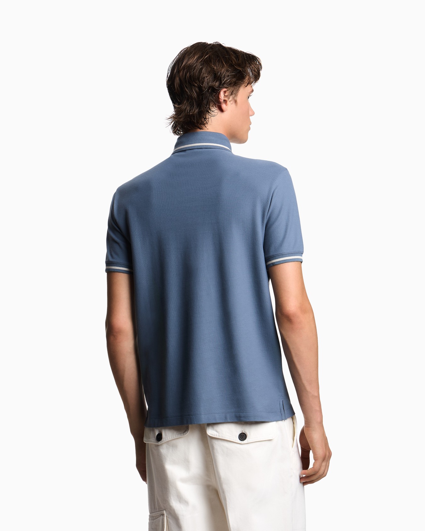 Piqué polo shirt with micro eagle embroidery and trim Slide 2