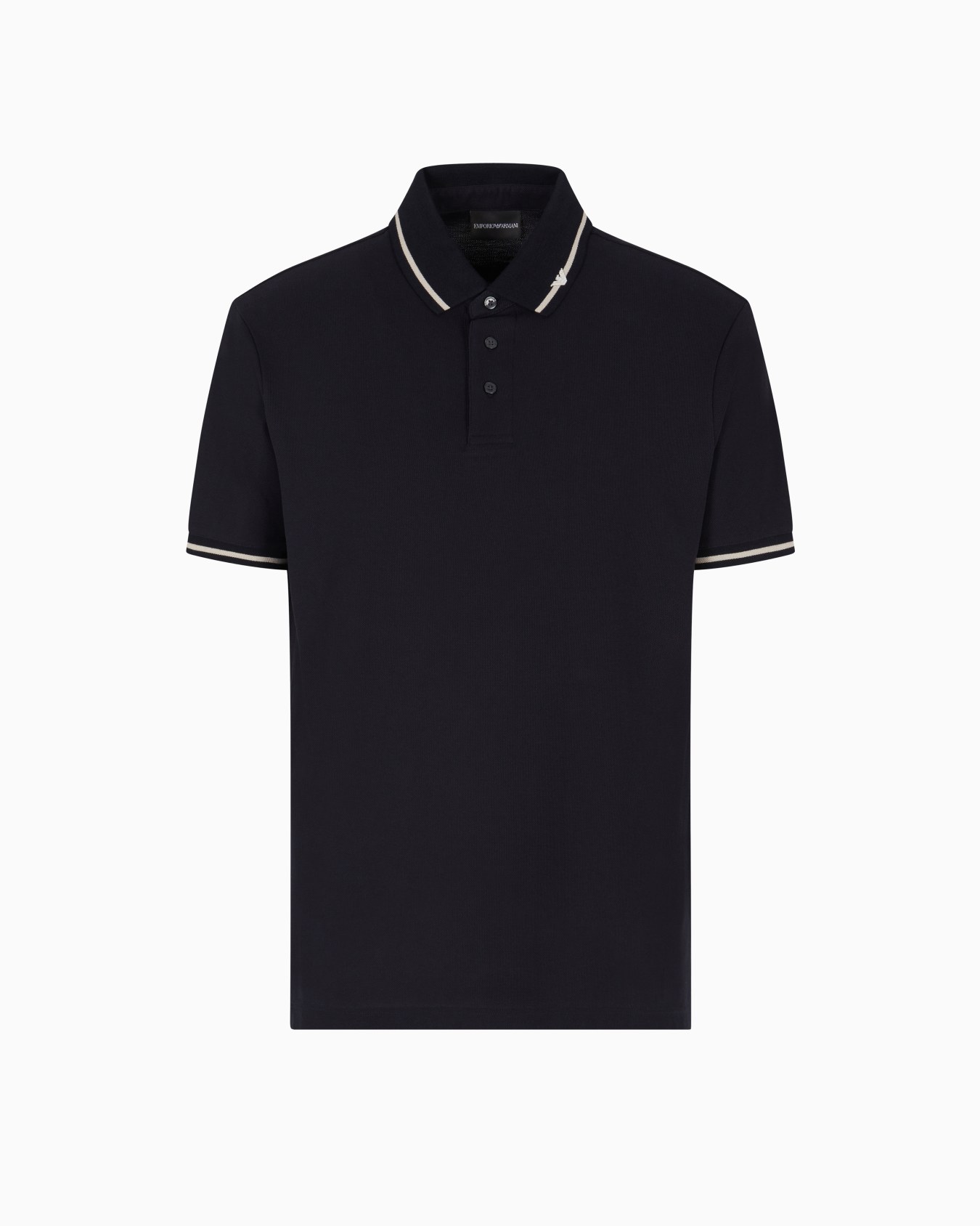 Piqué polo shirt with micro eagle embroidery and trim Slide 0