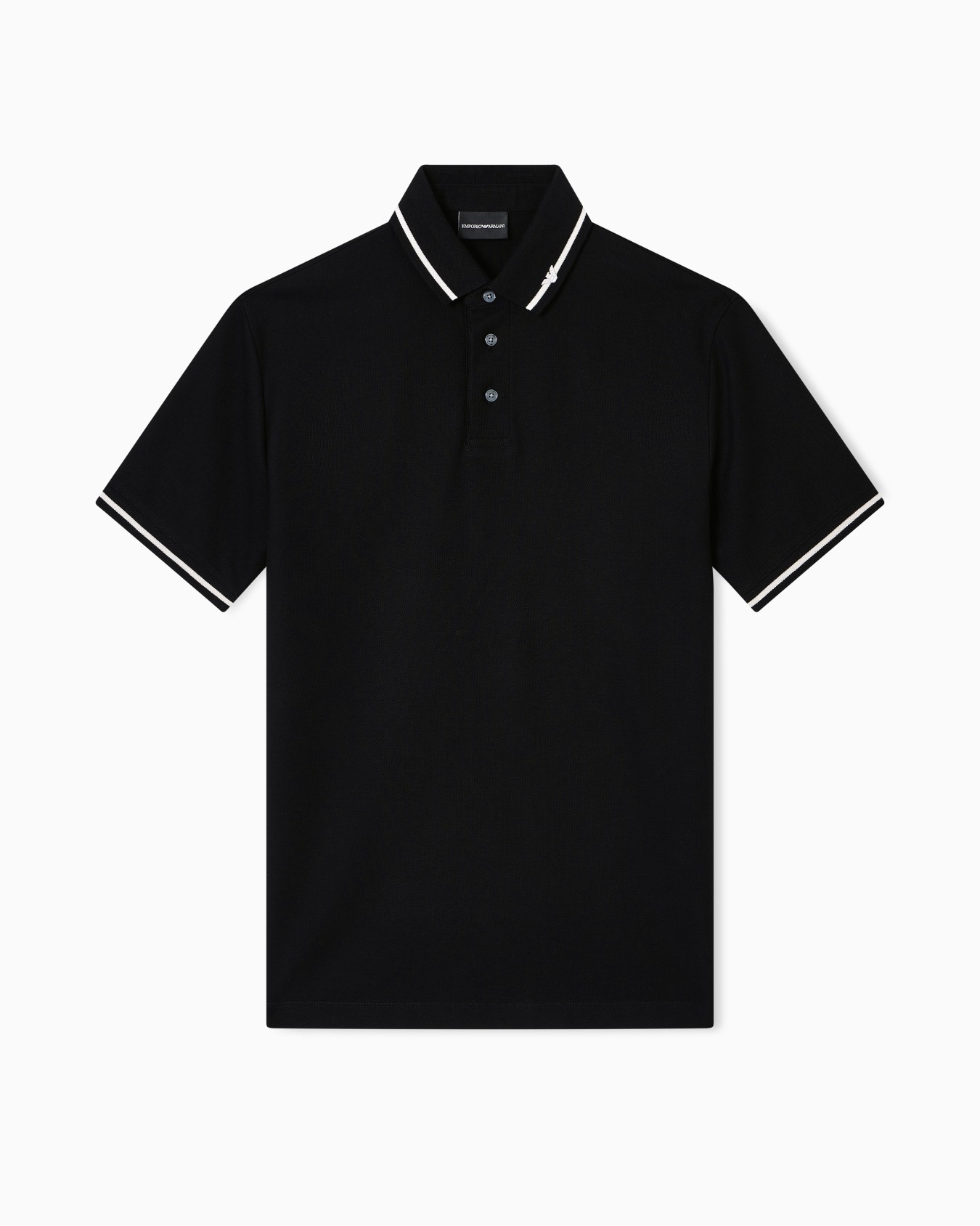 Piqué polo shirt with micro eagle embroidery and trim Slide 0