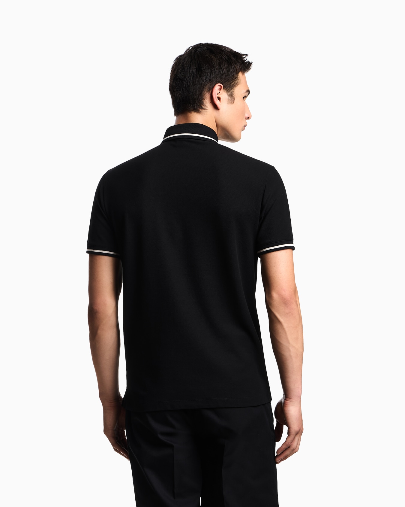 Piqué polo shirt with micro eagle embroidery and trim Slide 2