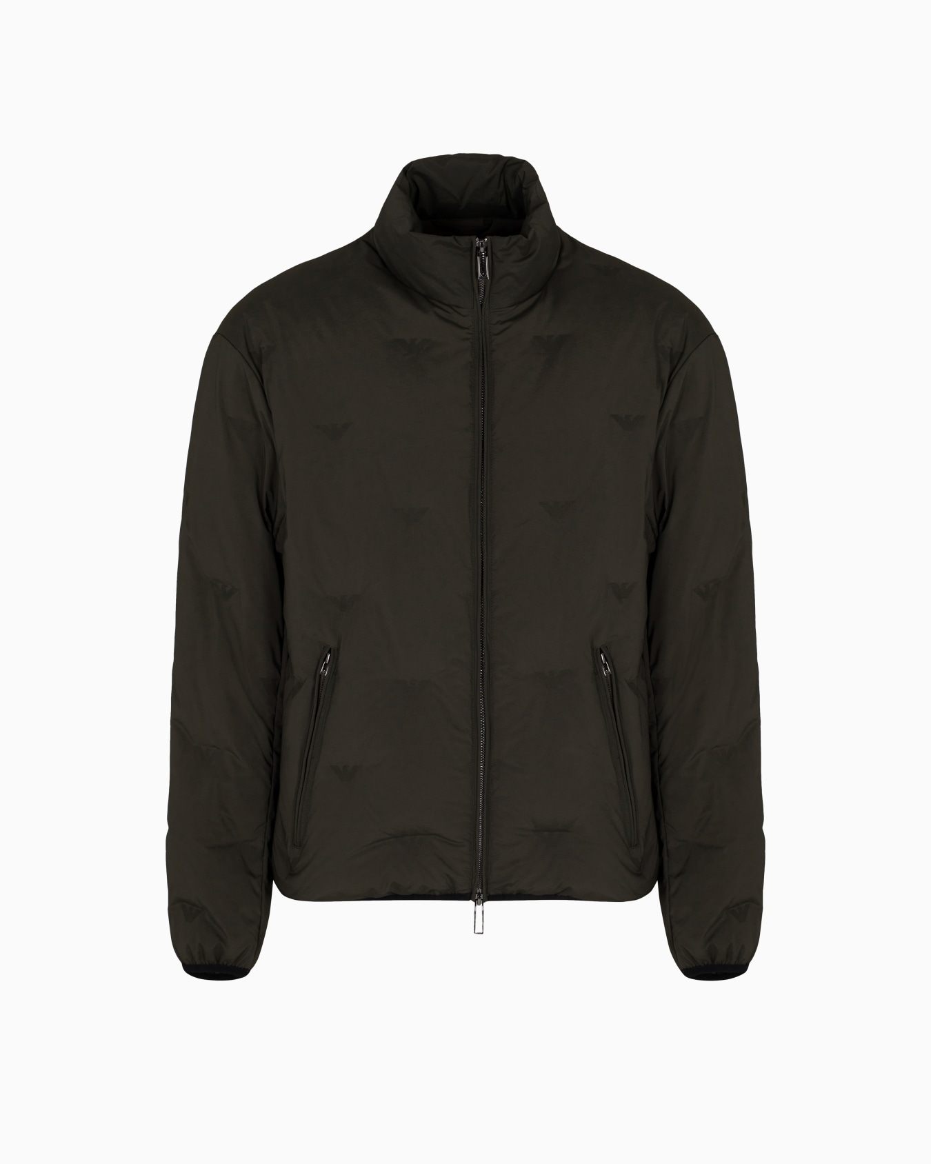 Chaqueta de plumas de nailon con cremallera completa y motivo integral de microáguilas en intarsia Diapositiva 0