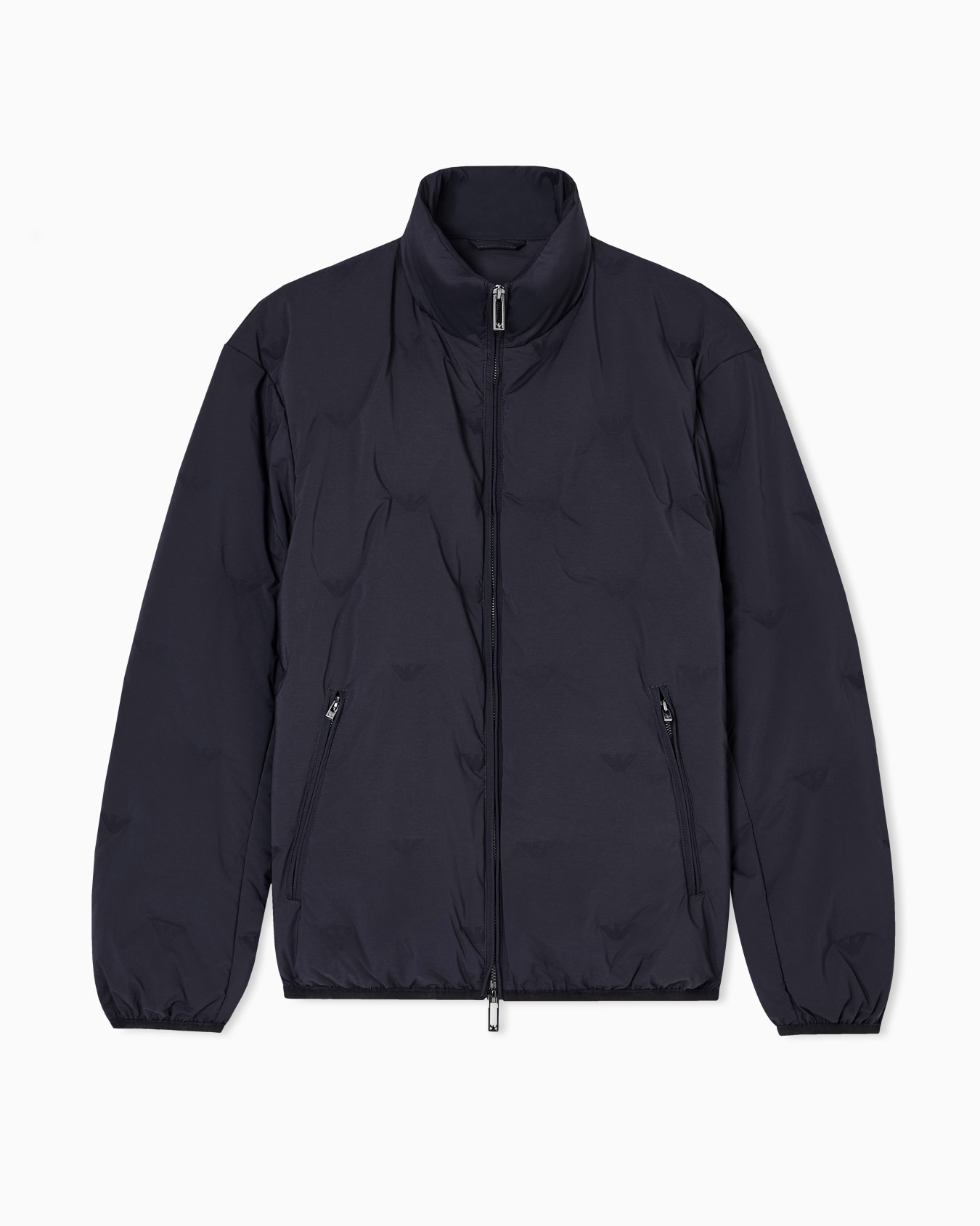 Chaqueta de plumas de nailon con cremallera completa y motivo integral de microáguilas en intarsia Diapositiva 0