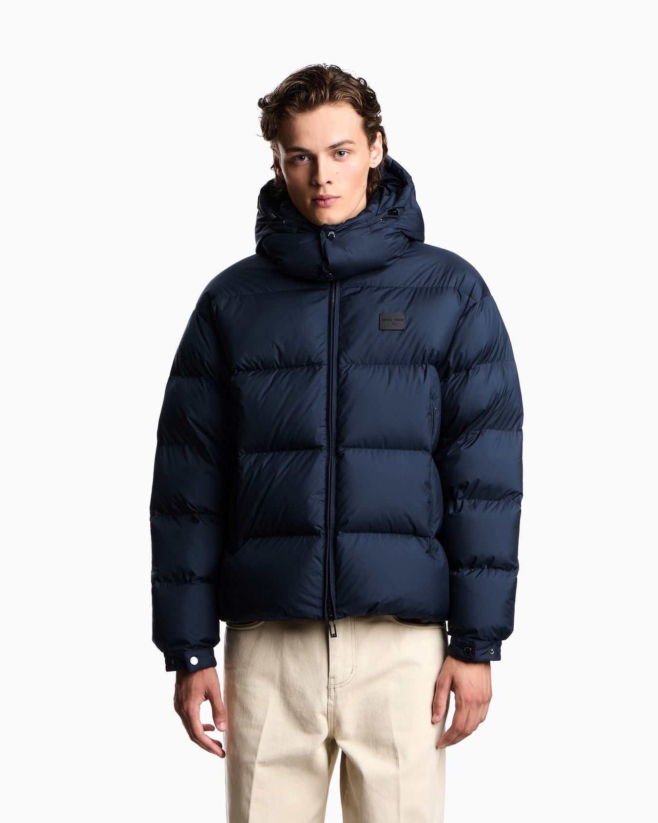 Water-repellent, quilted ripstop nylon hooded down jacket Slide 3