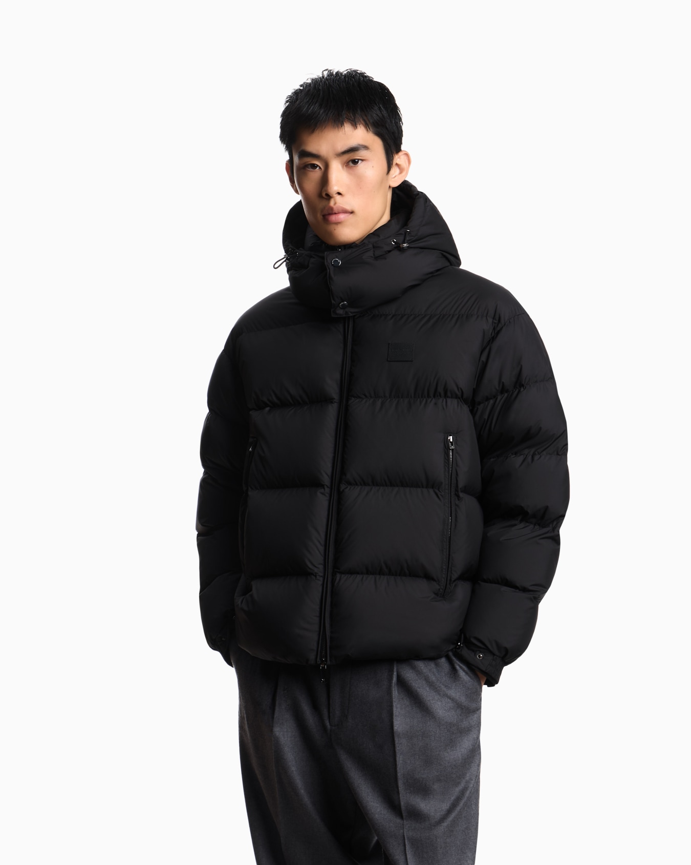 Water-repellent, quilted ripstop nylon hooded down jacket Slide 3