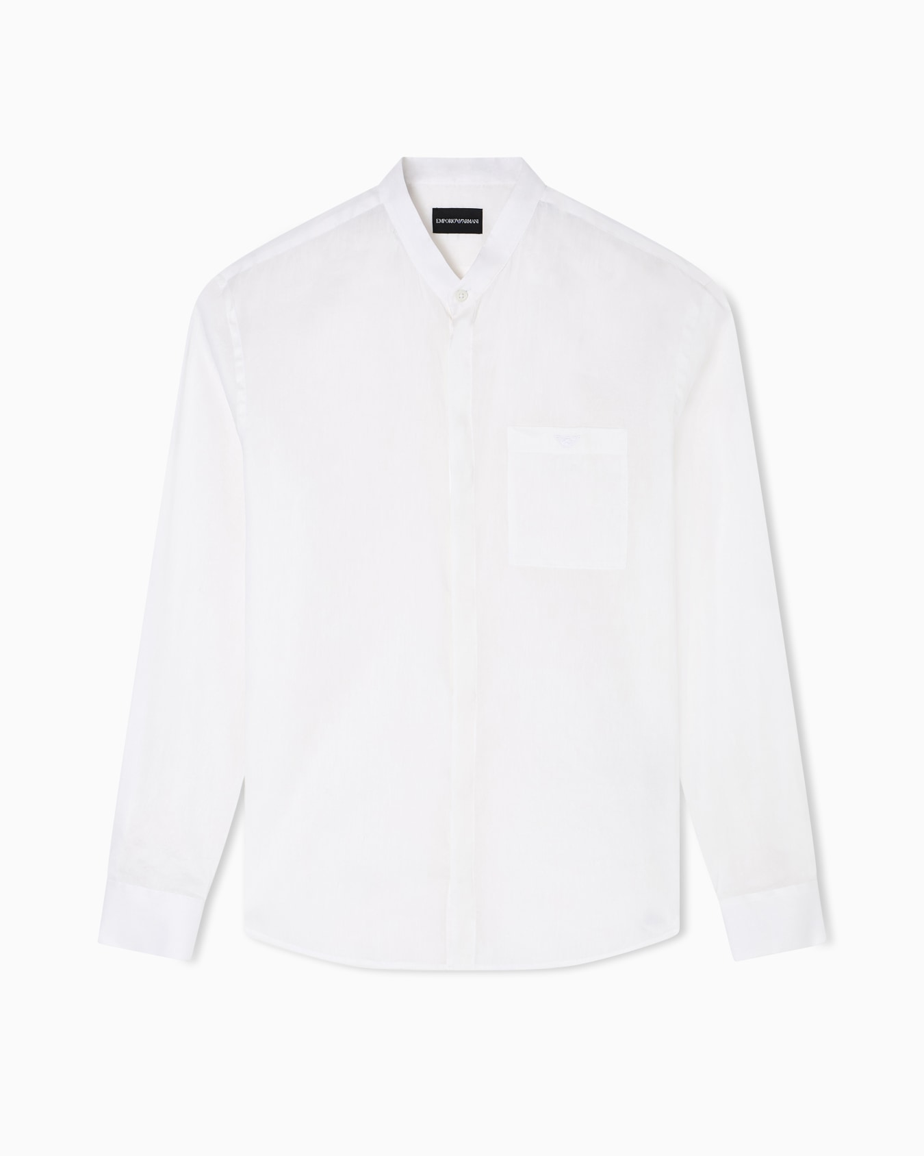 Linen and silk blend chambray shirt with guru collar Slide 0