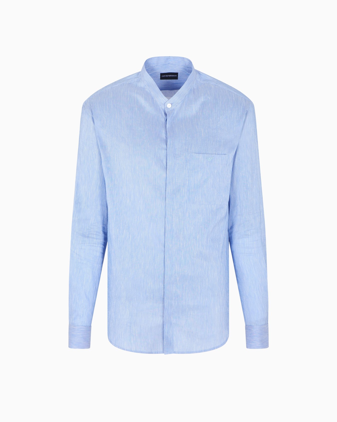 Linen and silk blend chambray shirt with guru collar Slide 0