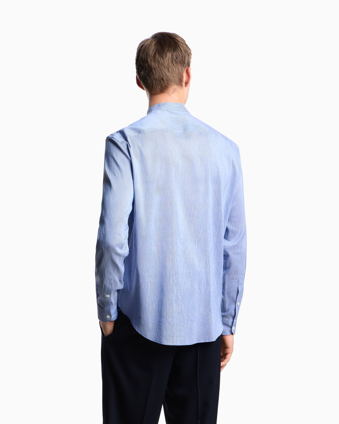 Linen and silk blend chambray shirt with guru collar Slide 2