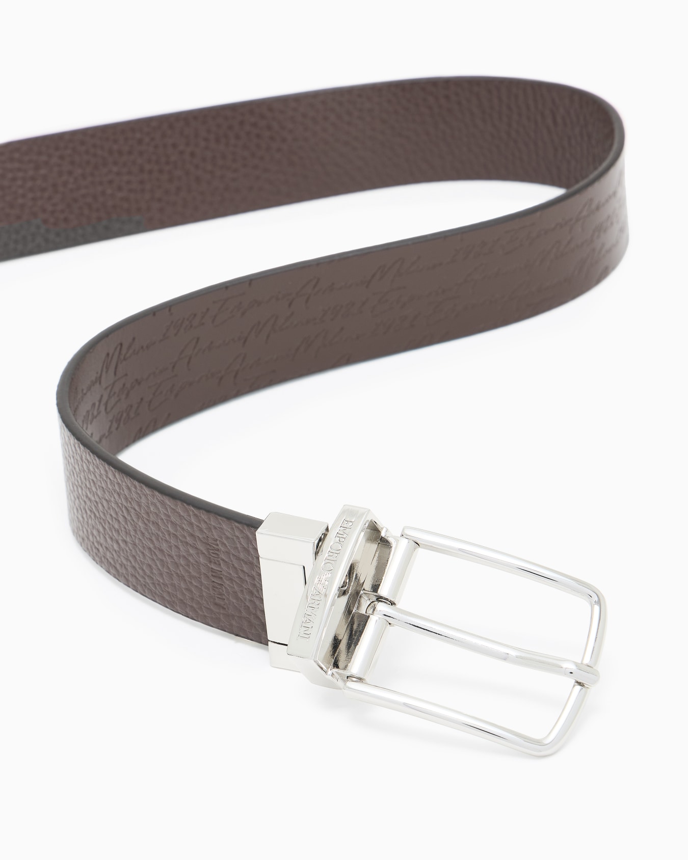 Leather reversible belt with signature logo Slide 1