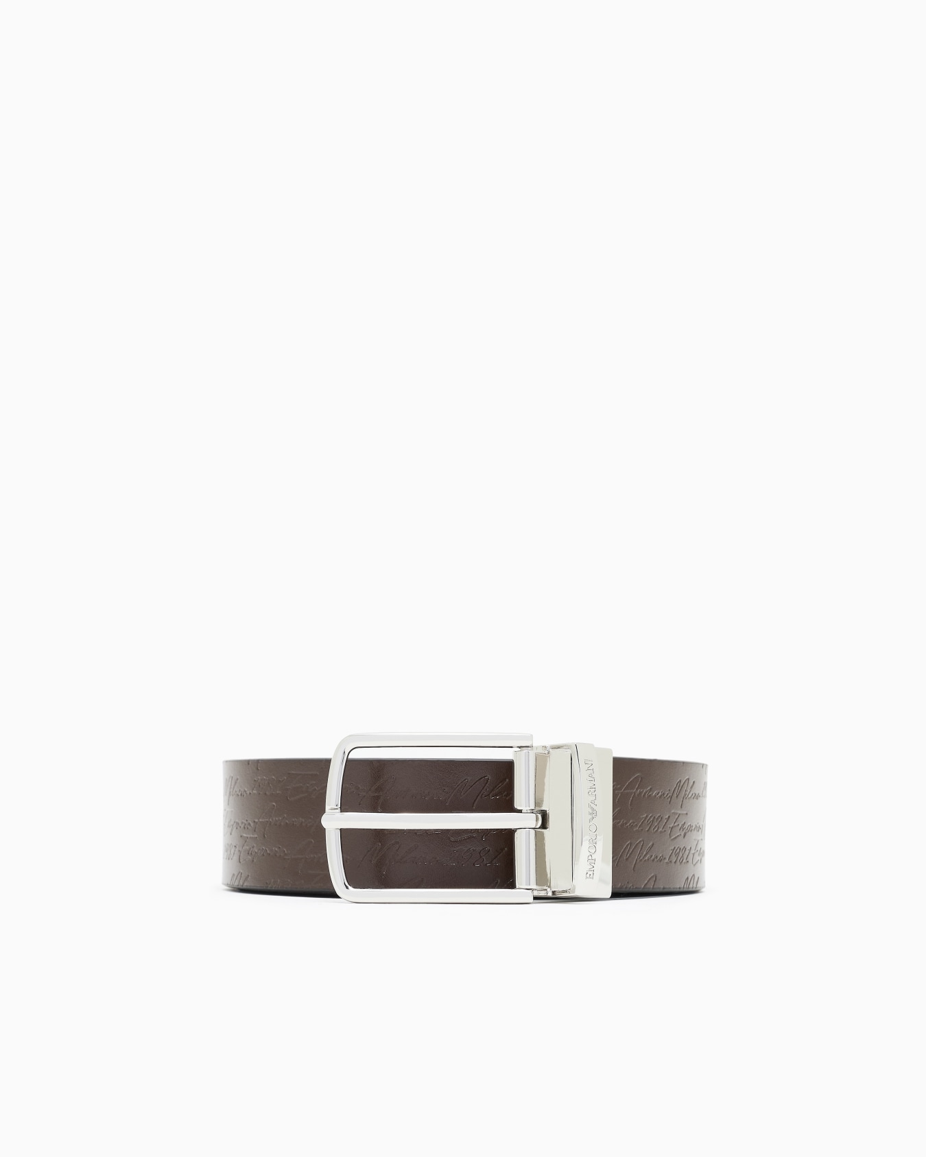 Leather reversible belt with signature logo Slide 0