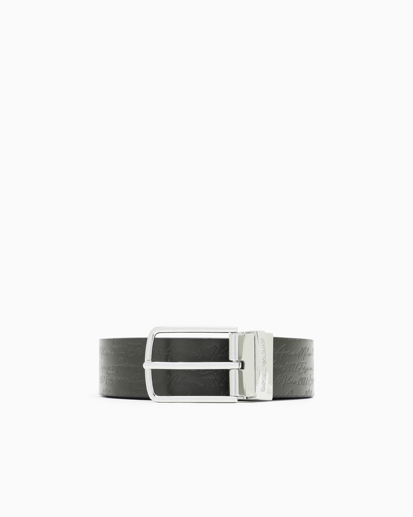 Leather reversible belt with signature logo Slide 0