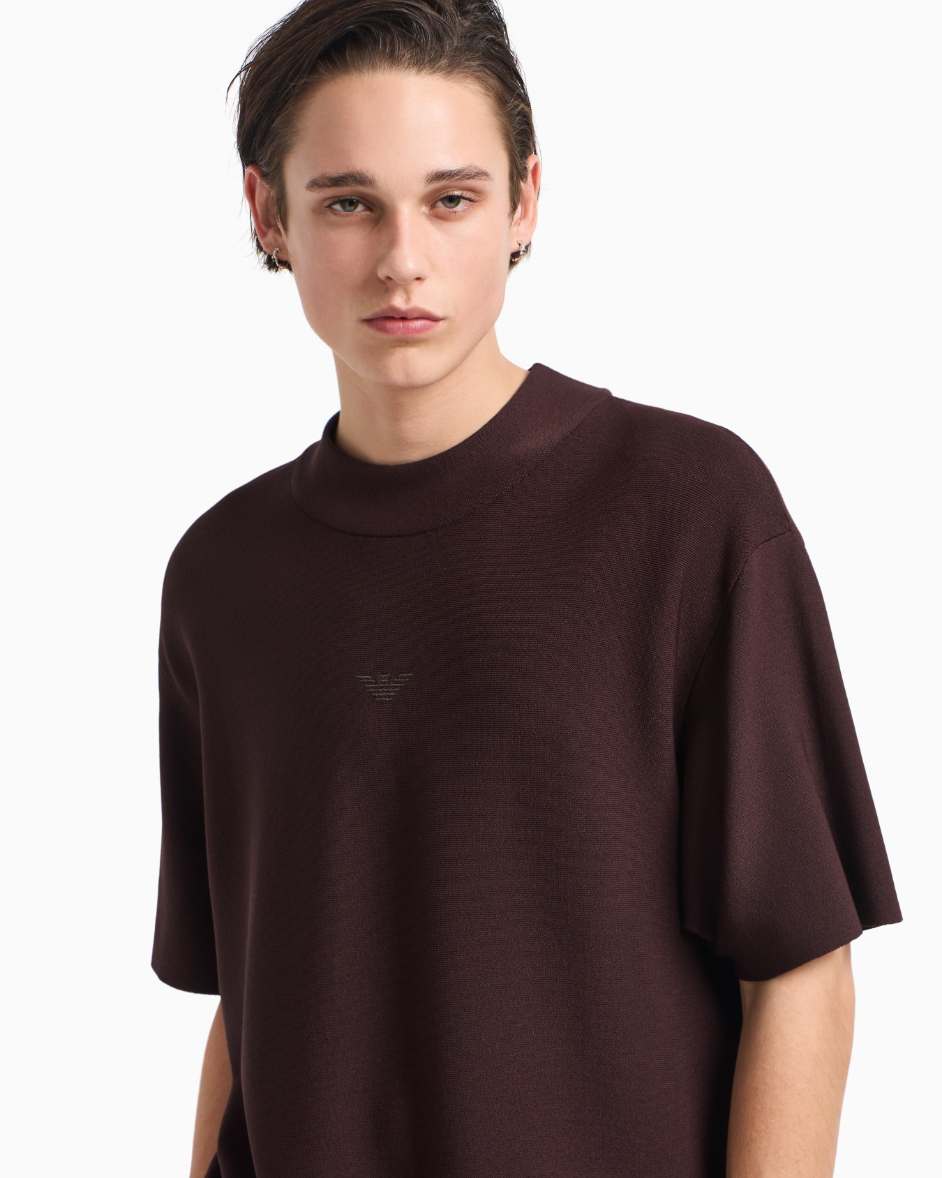 Viscose-blend mock-neck jumper with links motif Slide 5