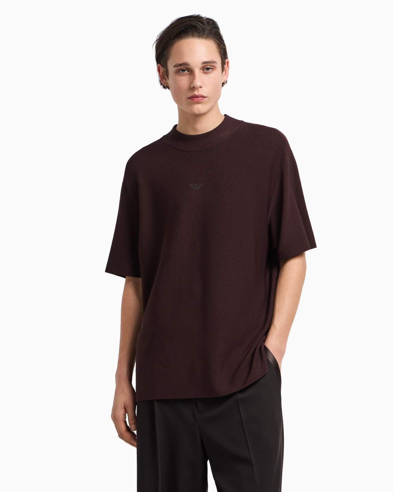 Viscose-blend mock-neck jumper with links motif Slide 4