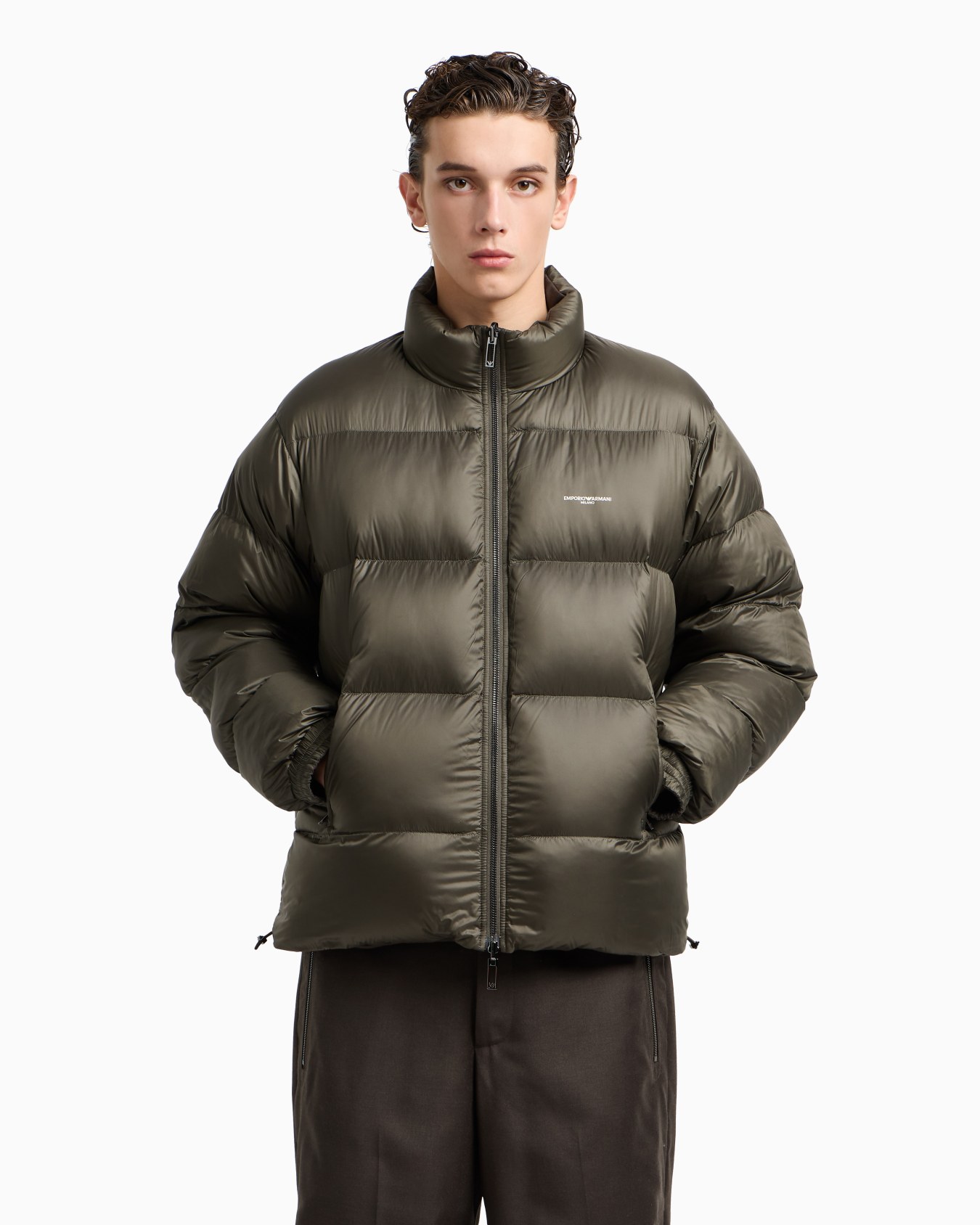 Reversible wool-blend twill down jacket  Slide 6