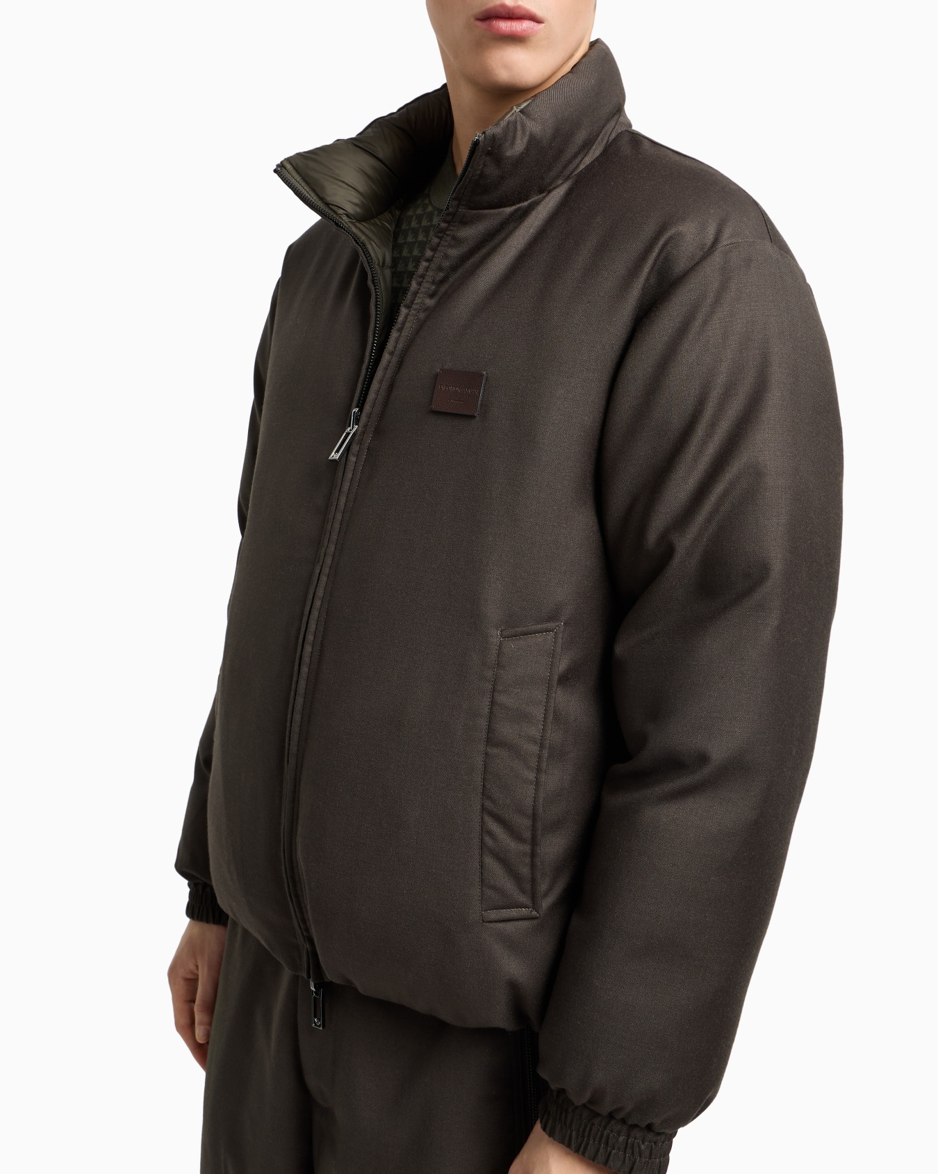 Reversible wool-blend twill down jacket  Slide 7