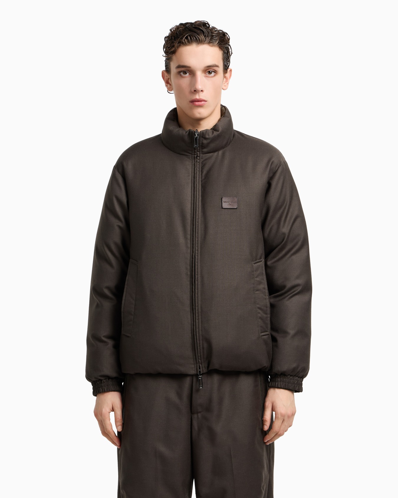 Reversible wool-blend twill down jacket  Slide 4
