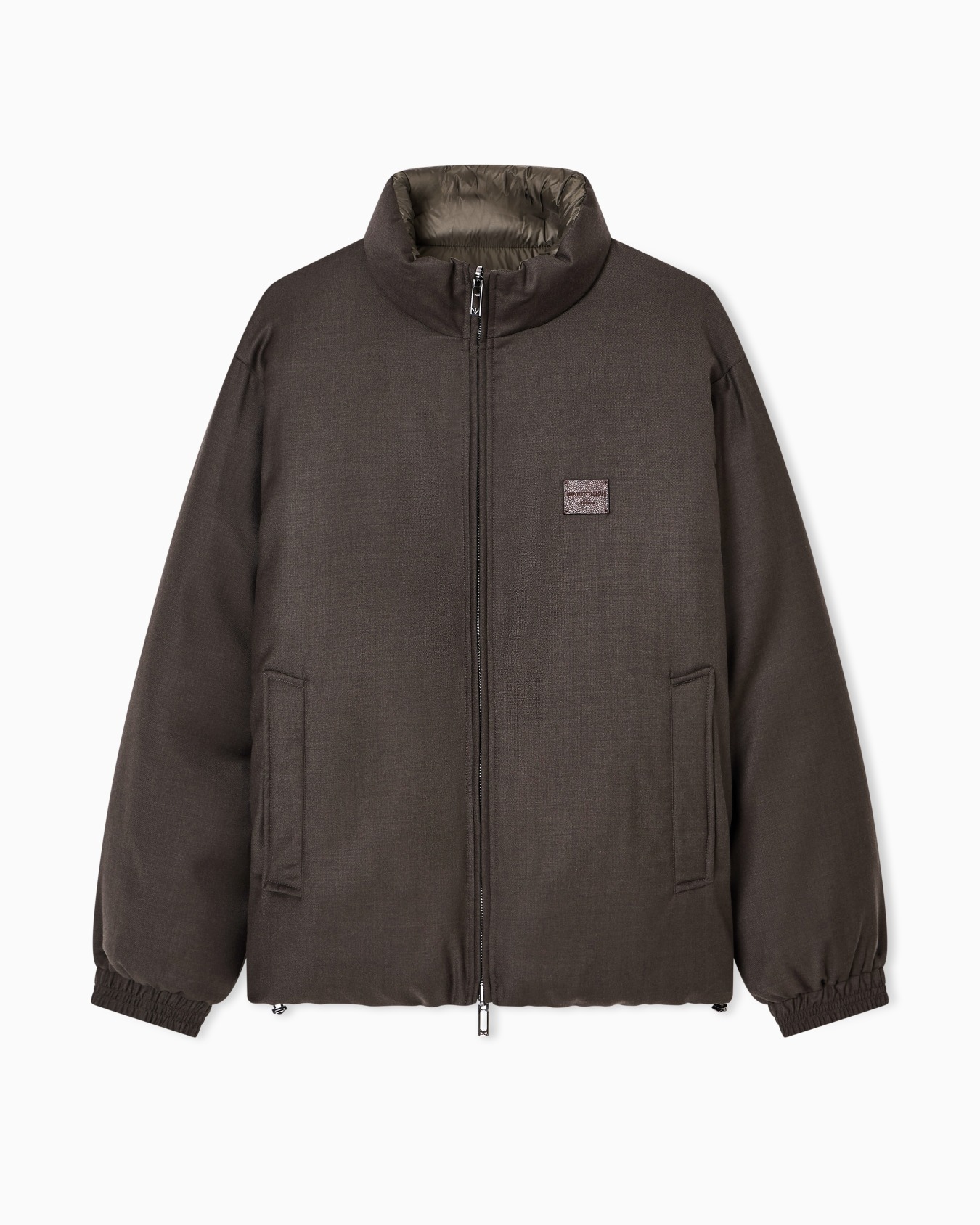 Reversible wool-blend twill down jacket  Slide 0